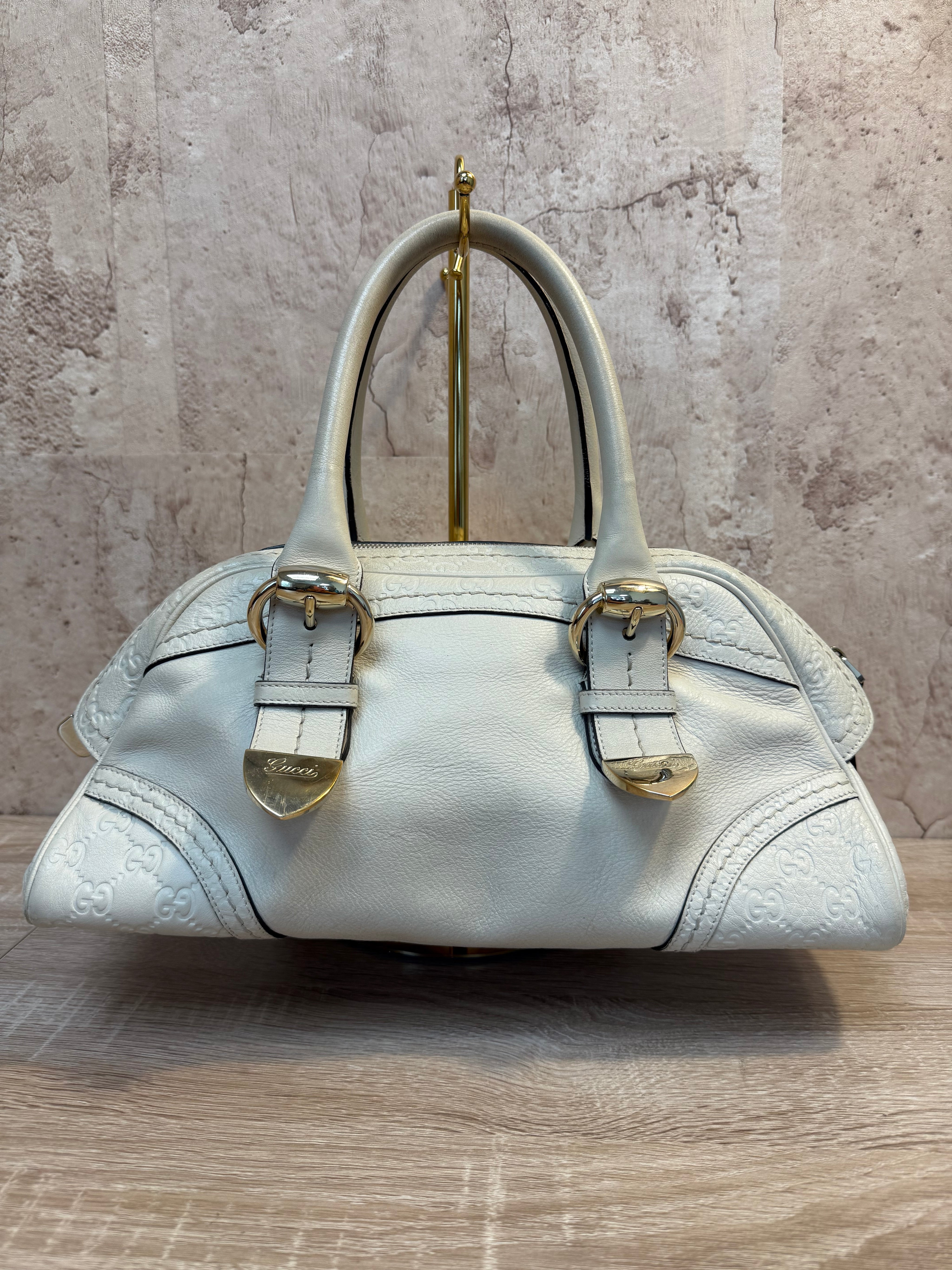 Gucci Cream Leather Horsebit Shoulder Bag