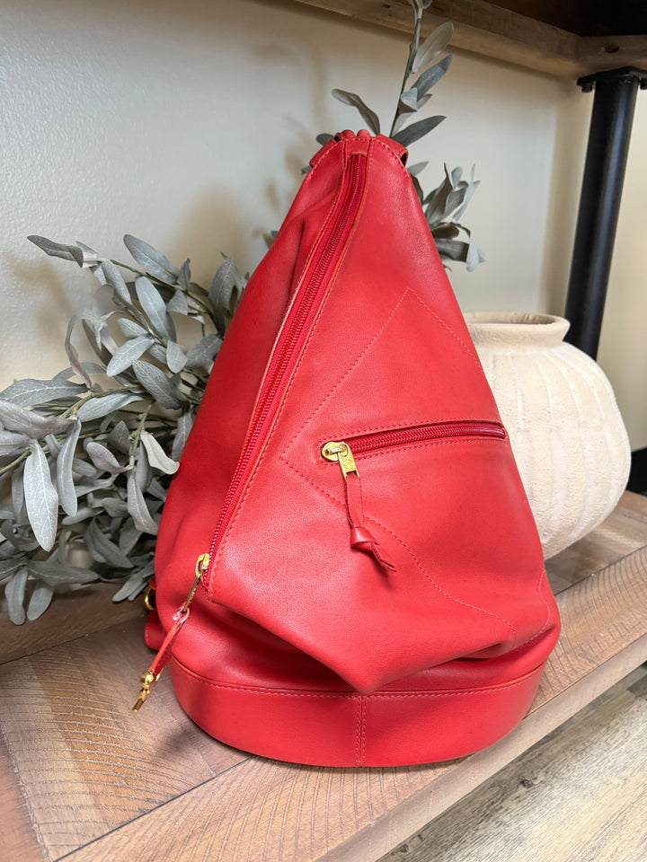 Loewe Red Leather Anton Shoulder Sling Bag Backpack