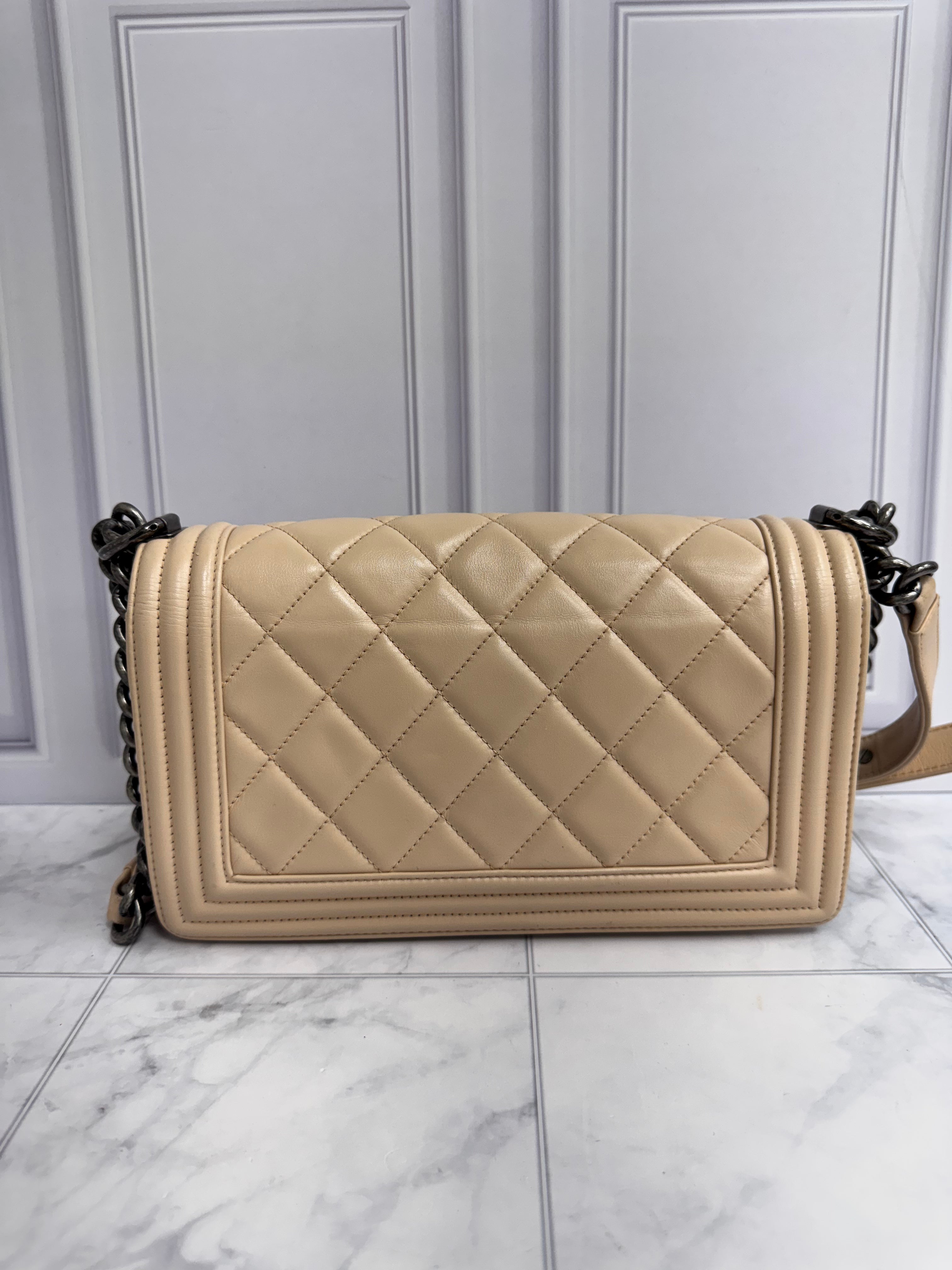 Chanel Beige Diamond Quilted Leather Medium Boy Flap Bag