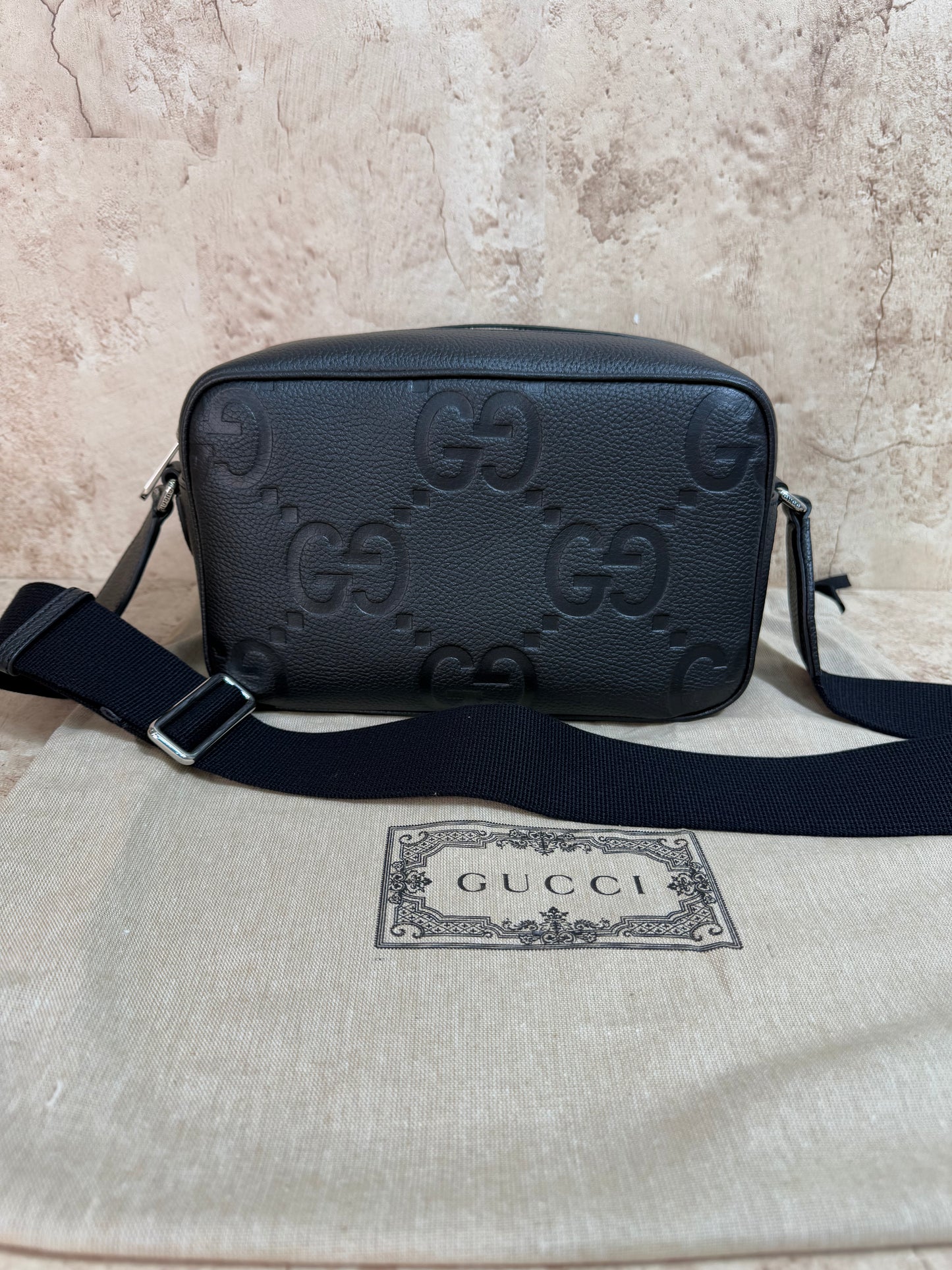 BRAND NEW- Gucci Black Jumbo GG Messenger Bag