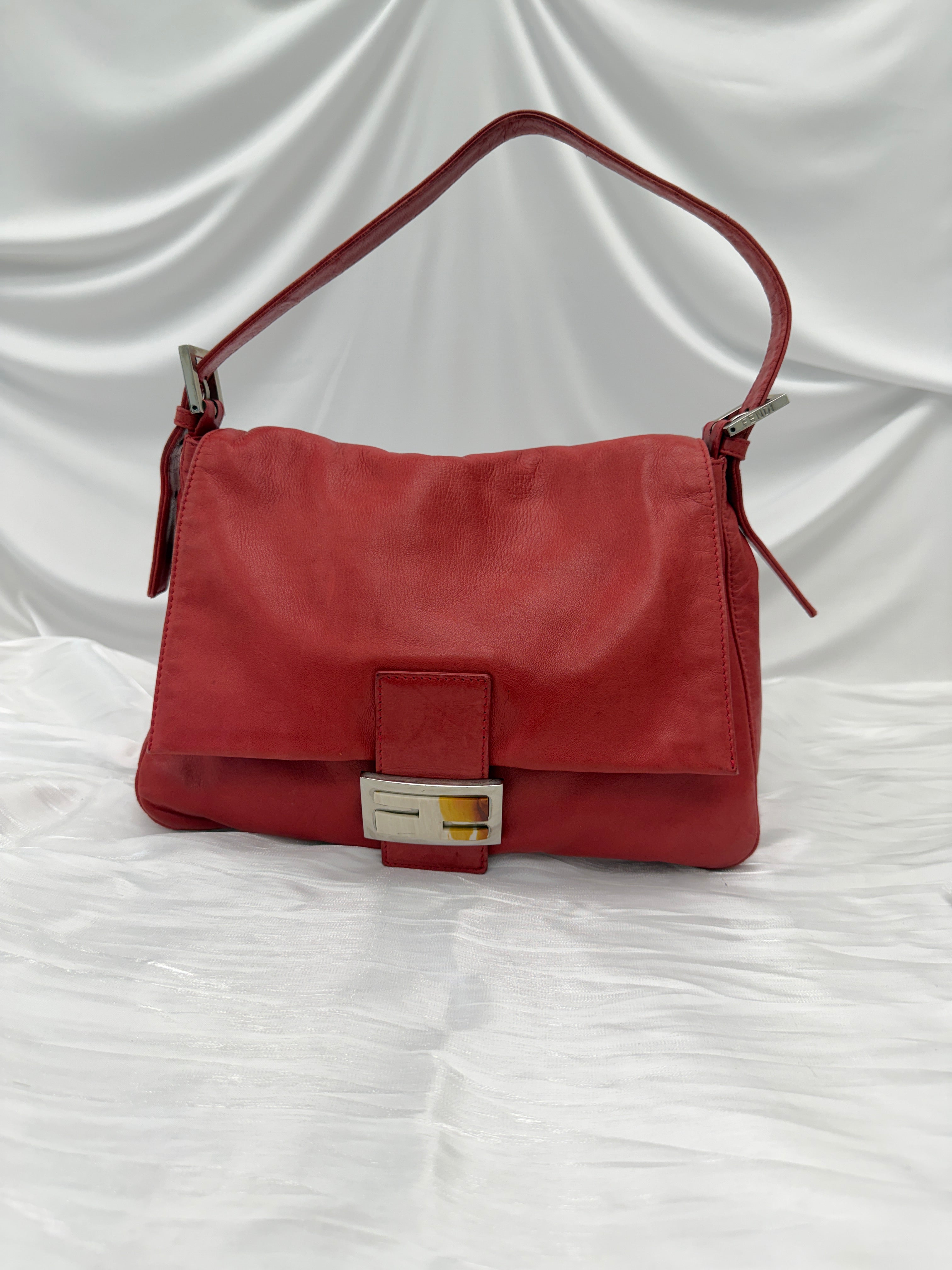 Fendi Red Leather Mama Baguette Handbag