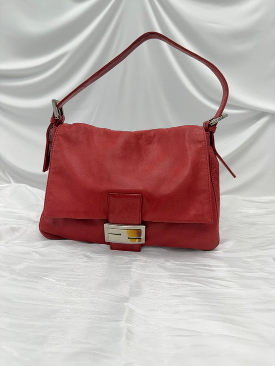 Fendi Red Leather Mama Baguette Handbag