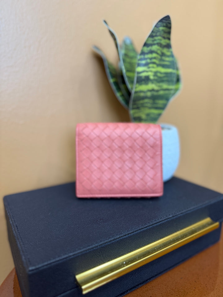 Bottega Veneta Pink Intrecciato Leather Compact Wallet