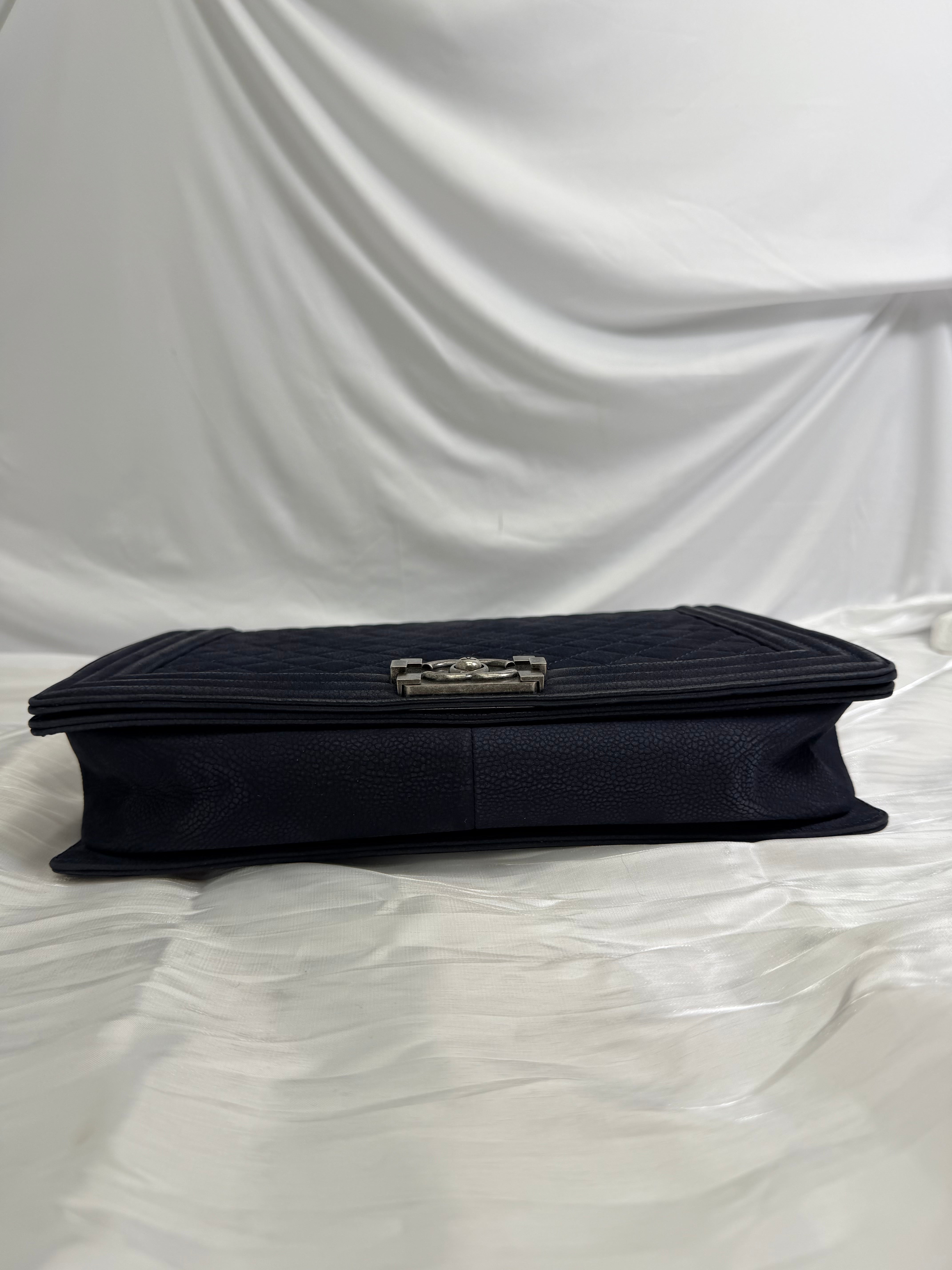 Chanel Navy Quilted Caviar Large Boy Bag