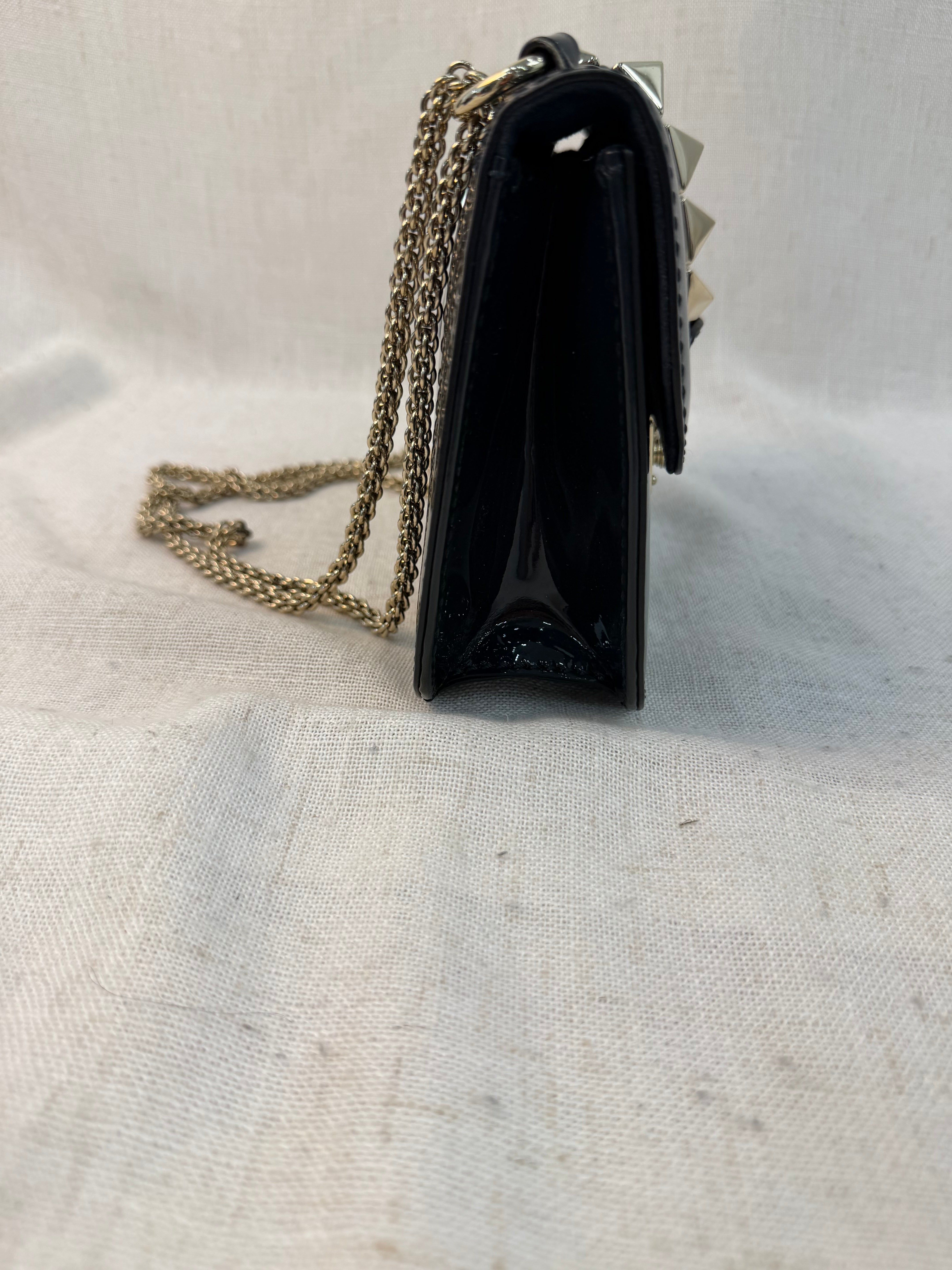 Valentino Navy Patent Leather Glam Lock Rockstud Crossbody