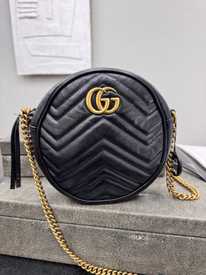 *DONS DROP* Gucci Black Leather Mini Marmont Round Crossbody Bag