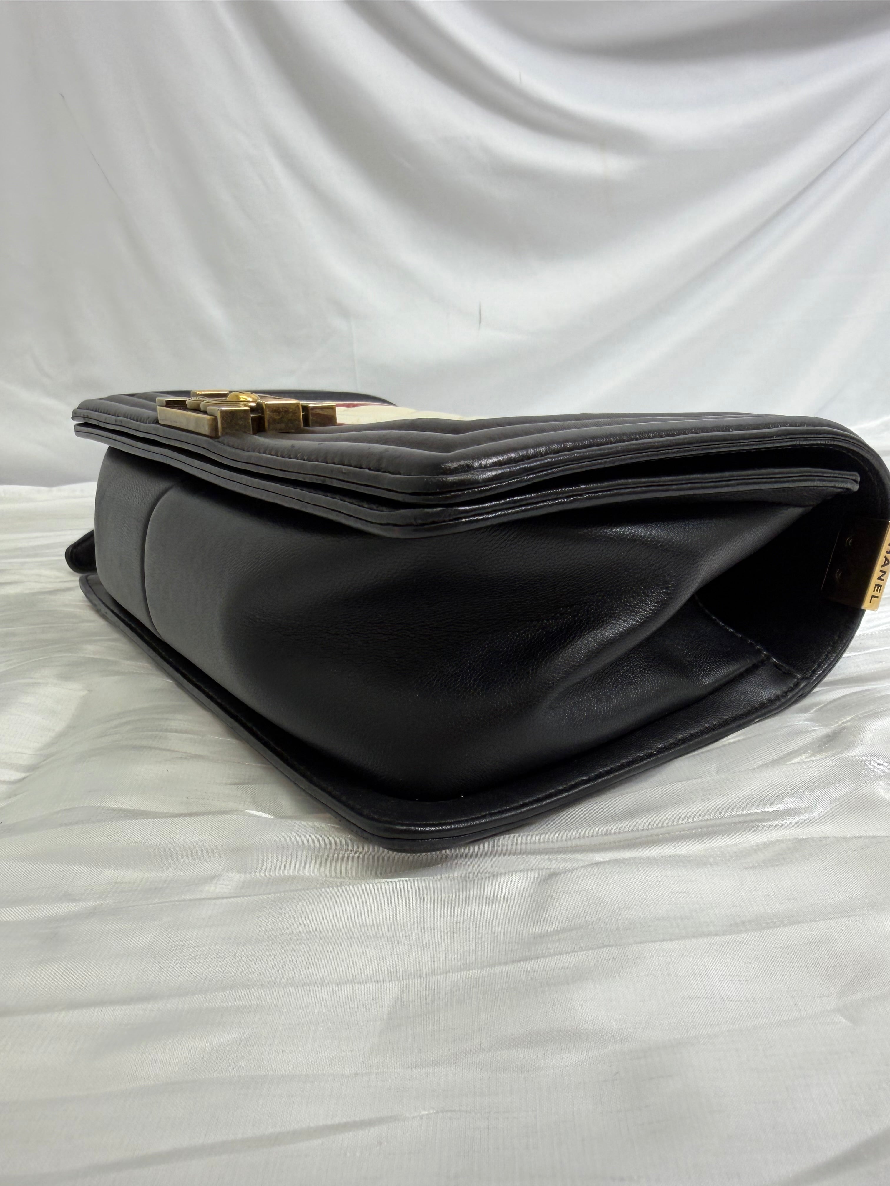 Chanel Quilted Calfskin Crest Embellished Medium Boy Bag