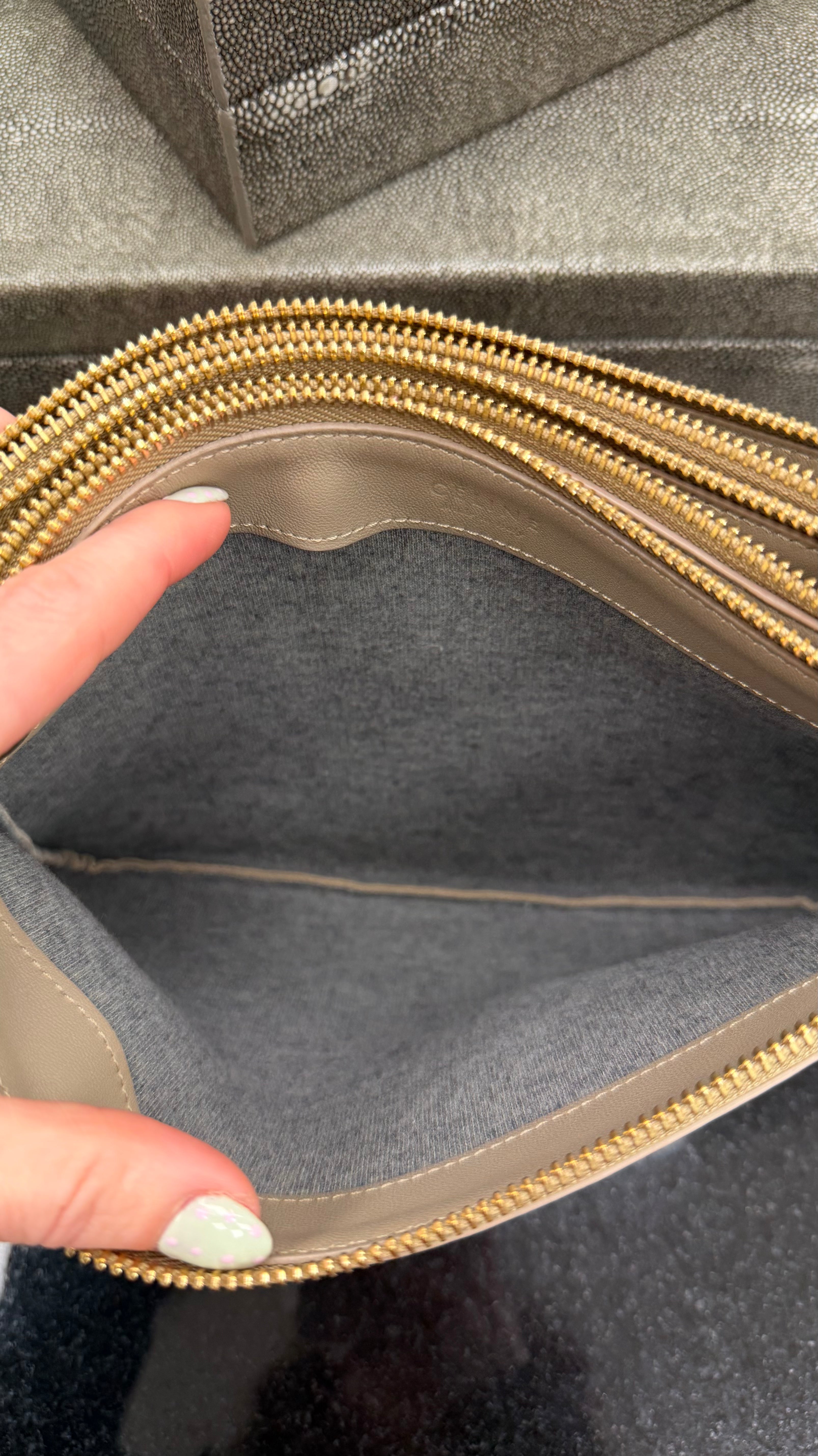 Celine Beige Lambskin Small Trio Zip Pouch Crossbody