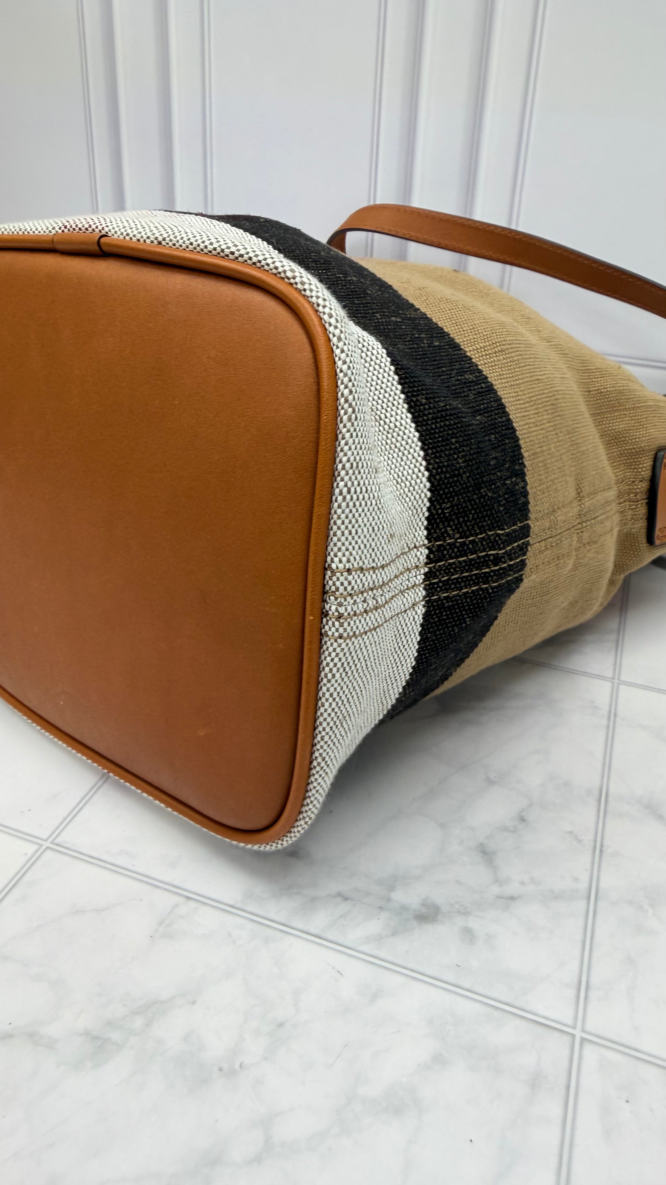 Burberry Beige Mega Check Canvas Bucket Bag & Pouch