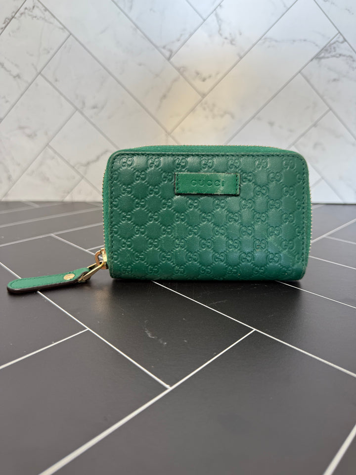 Gucci Green Microguccissima Compact Zippy Wallet