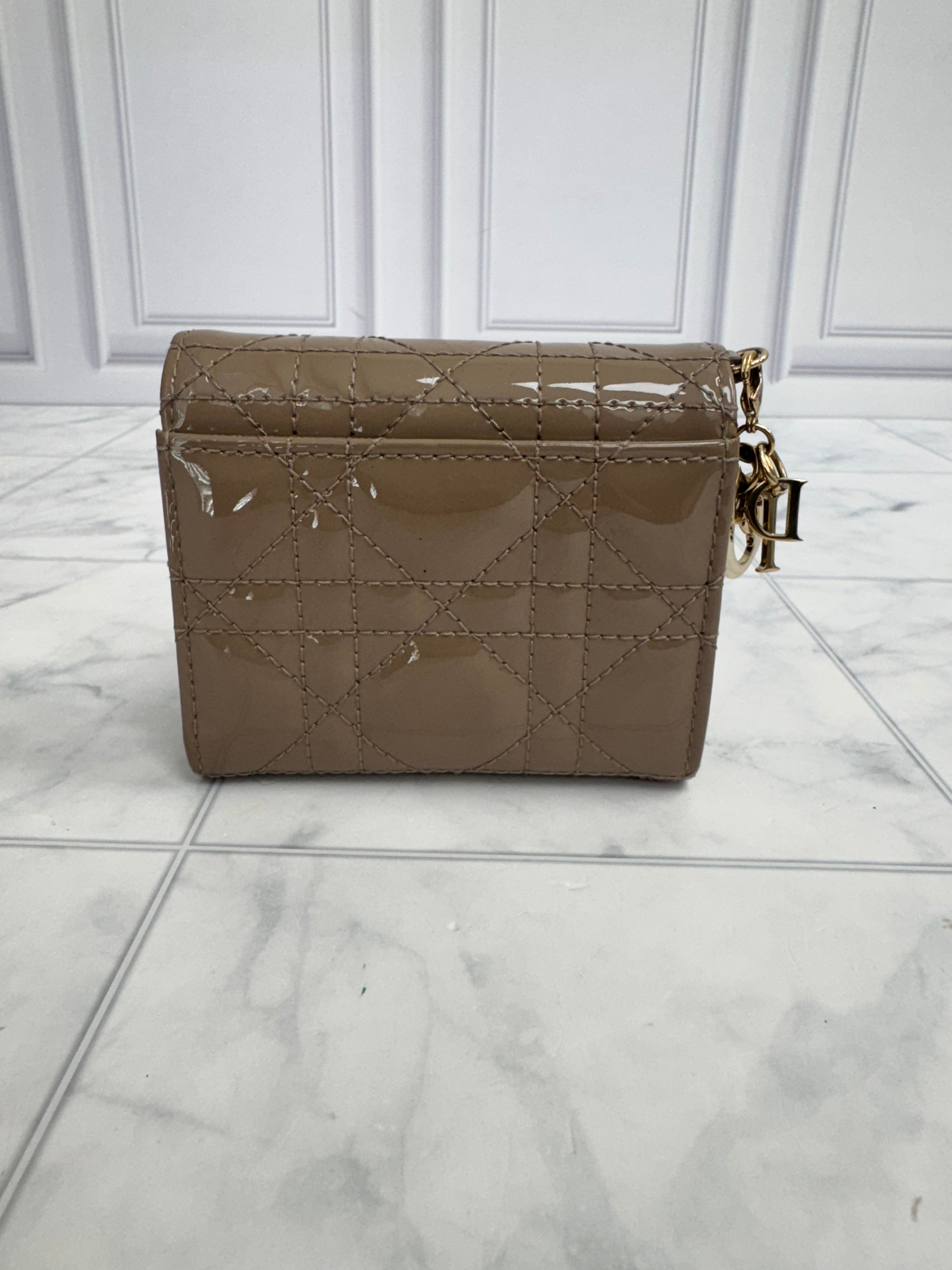 BRAND NEW - Christian Dior Beige Quilted Patent Leather Trifold Wallet