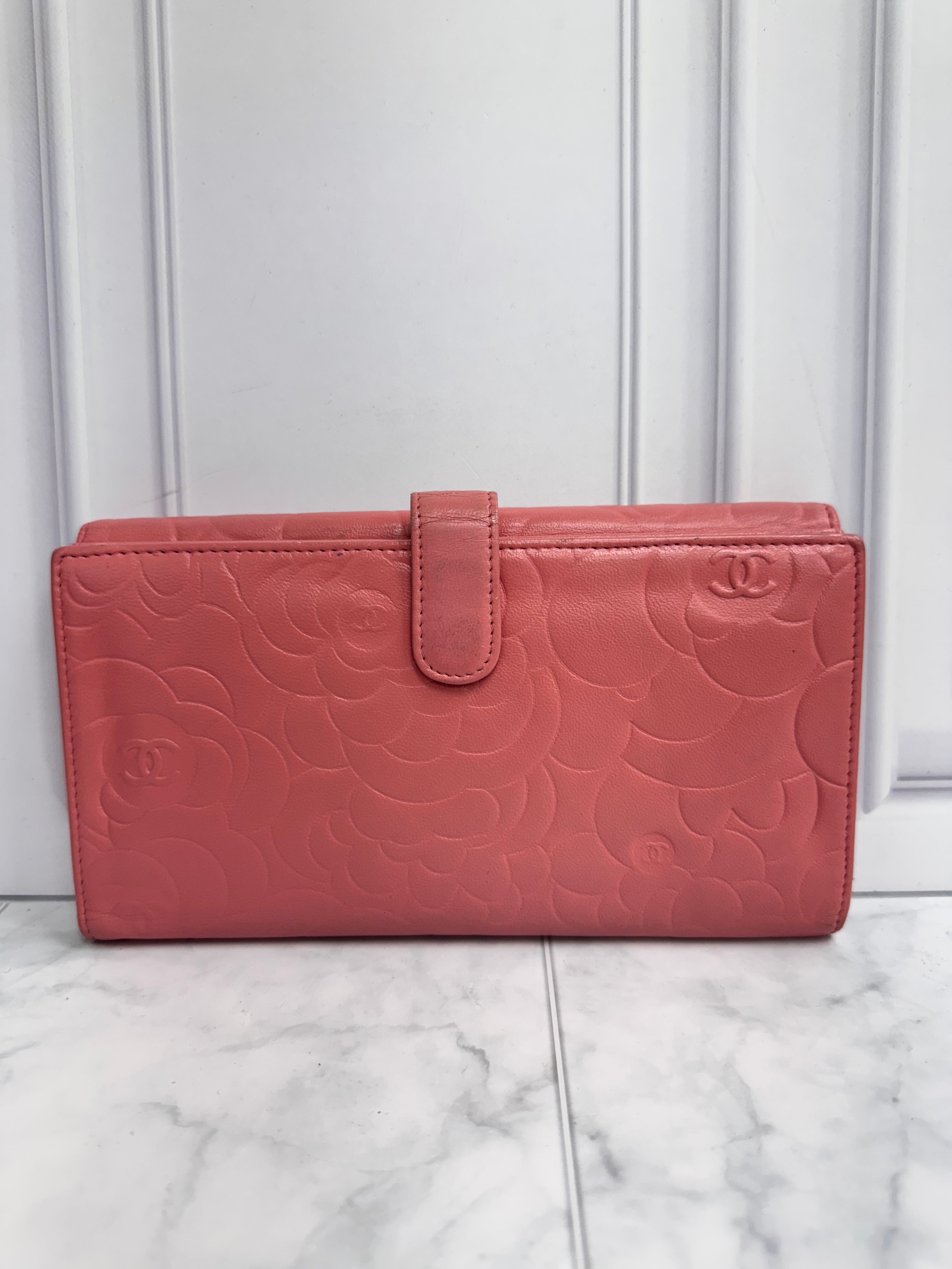 Chanel Pink Camellia Leather Long Wallet