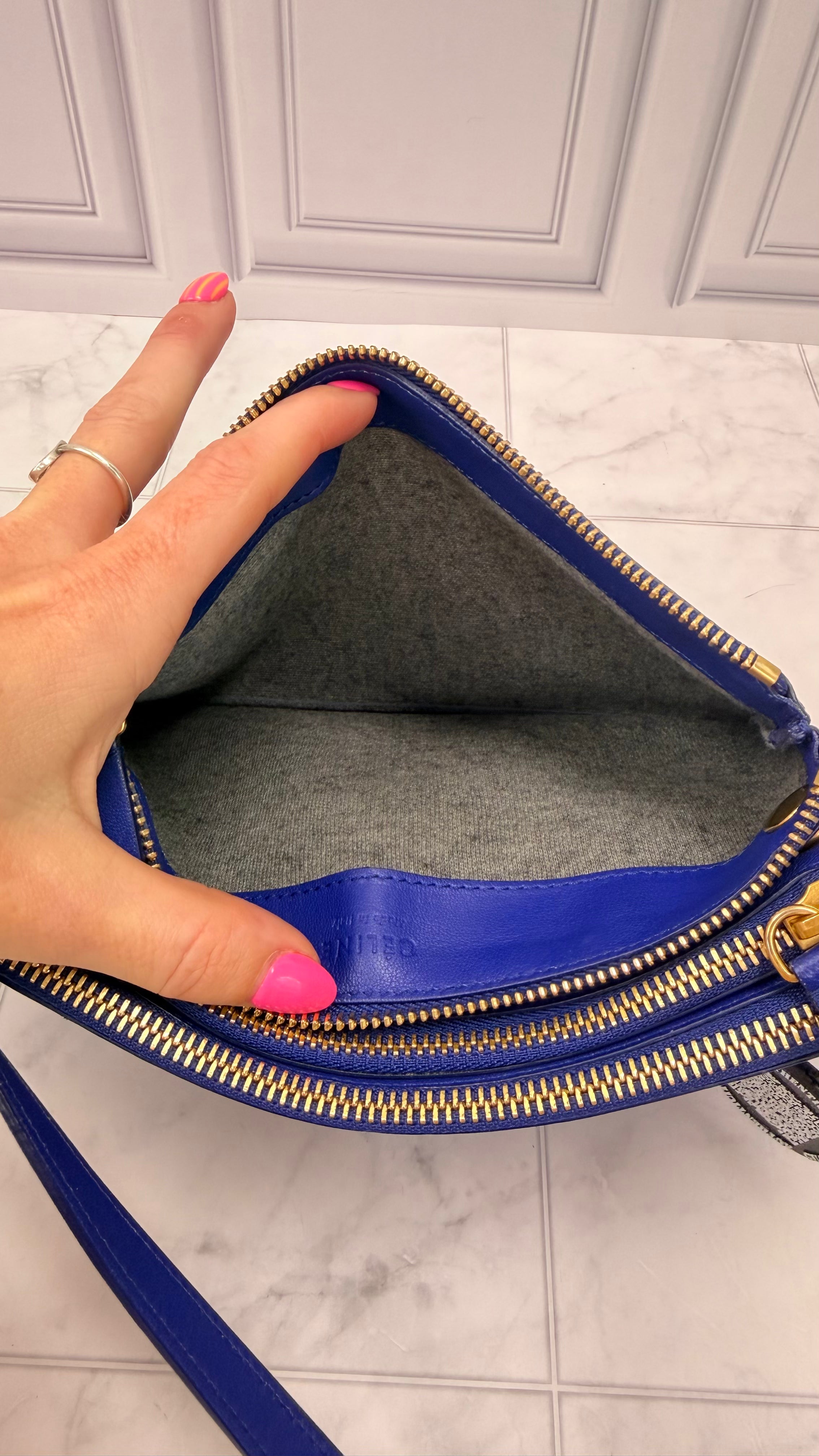 Celine Blue Leather Small Trio Crossbody