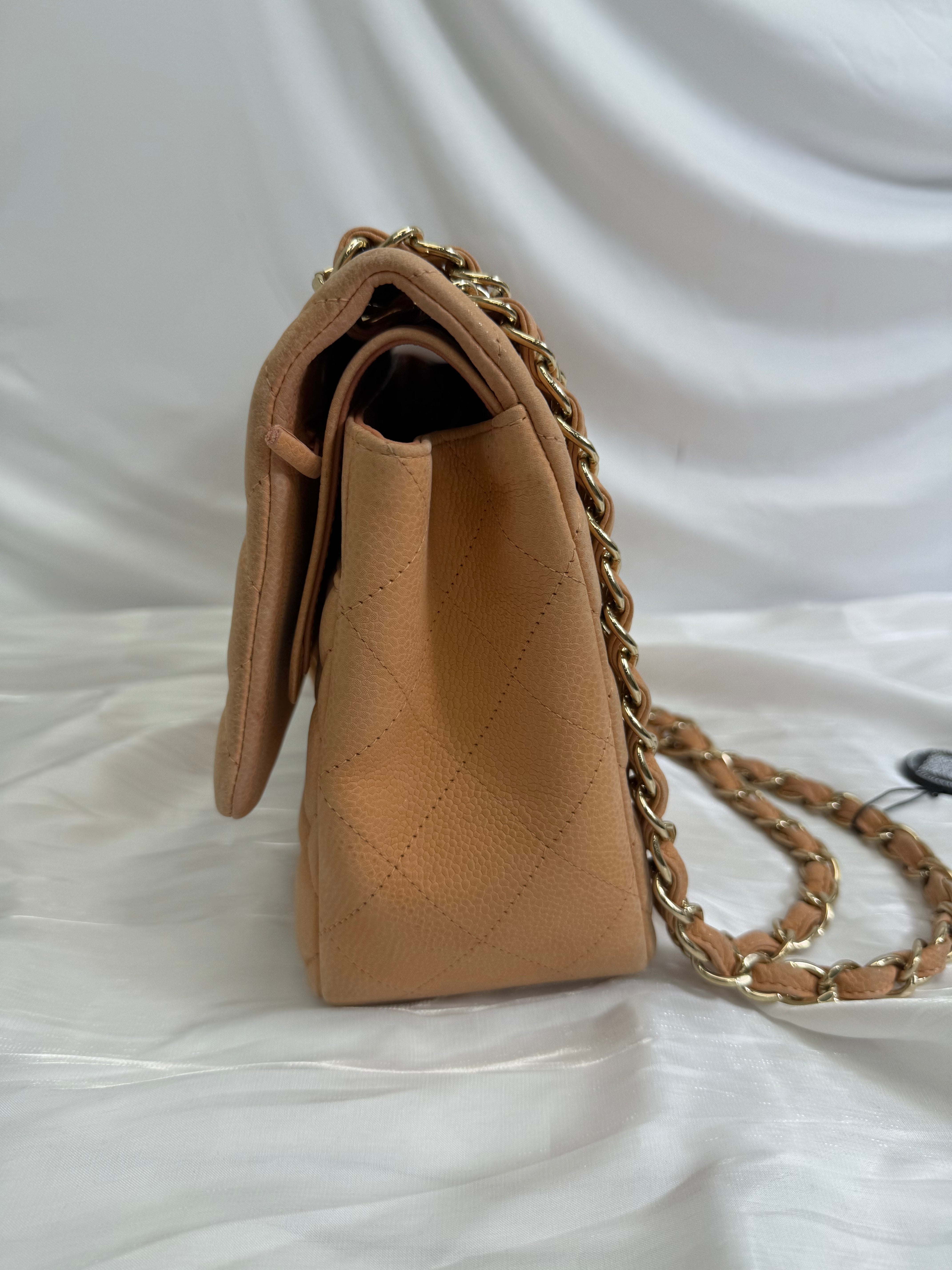 Chanel Peach Caviar Jumbo Double Flap Bag