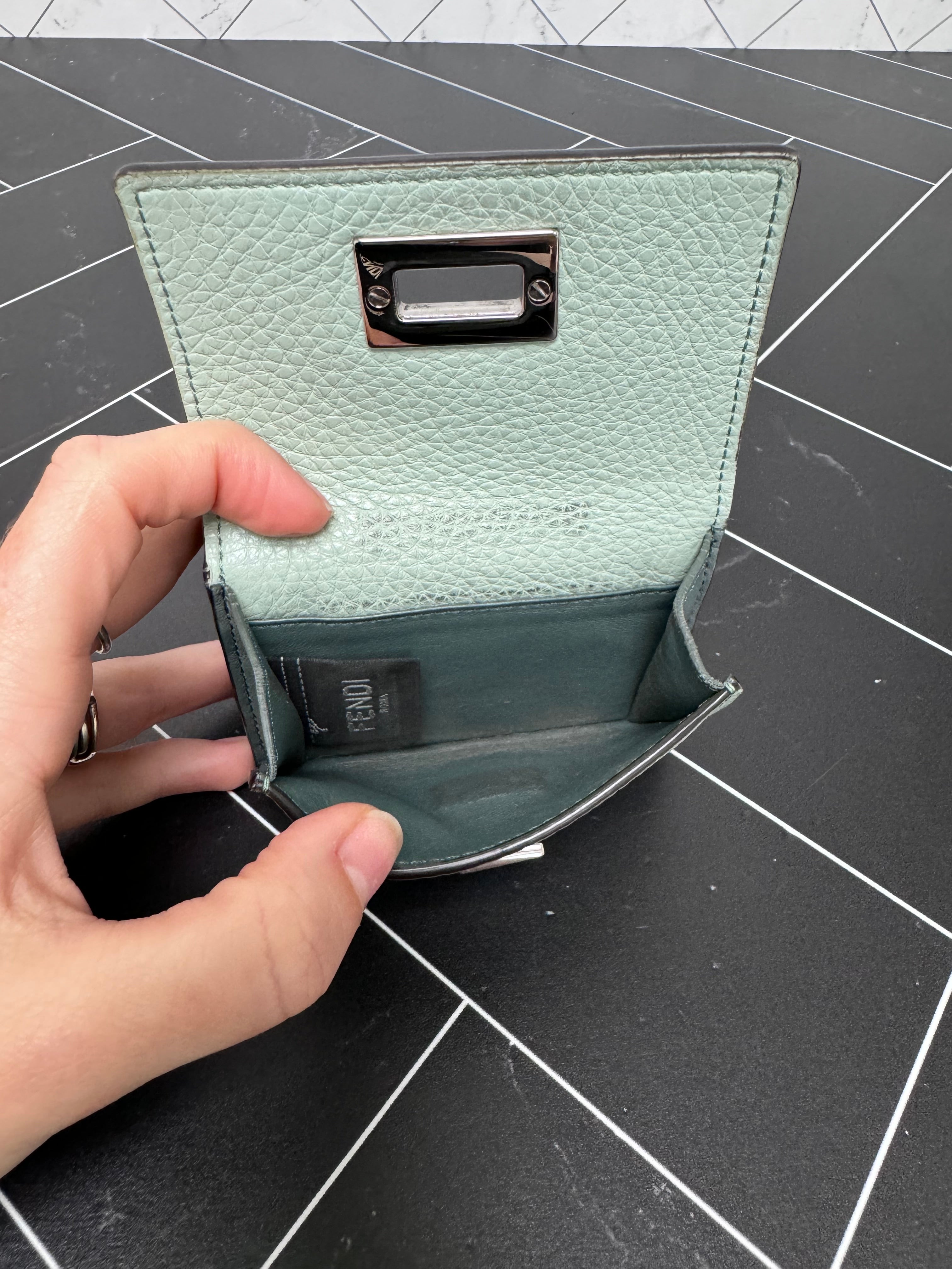 Fendi Mint Green Leather Trifold Wallet