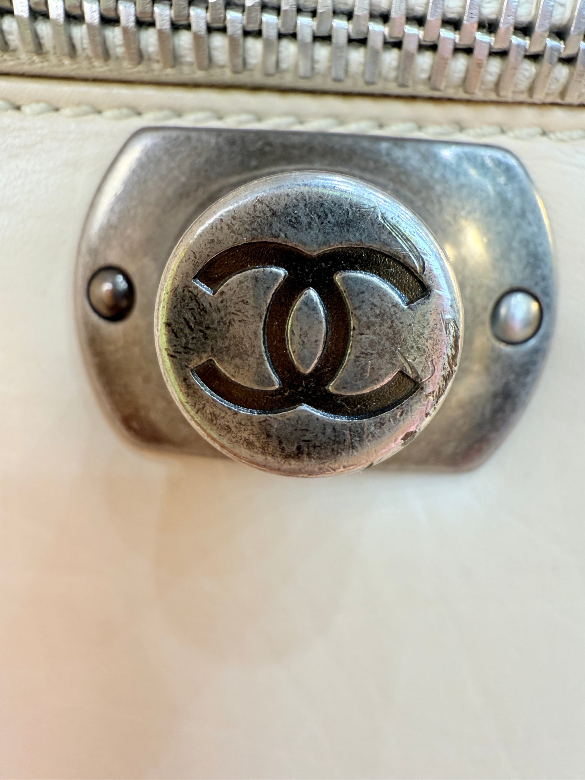 Chanel Ivory Paris NYC Rolling Luggage