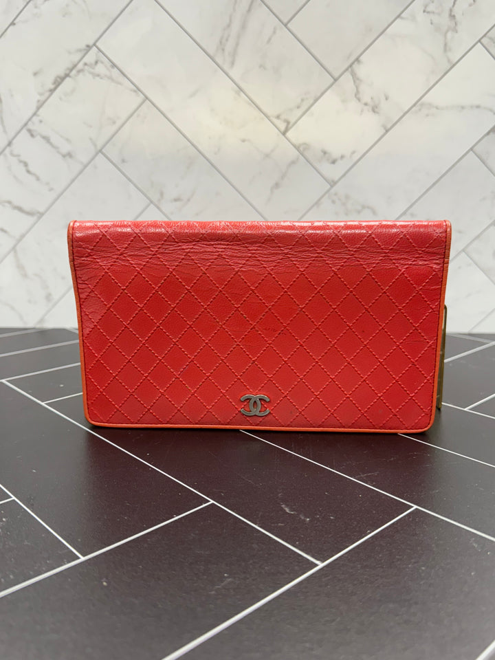 Chanel Orange Diamond Quilted Long Wallet