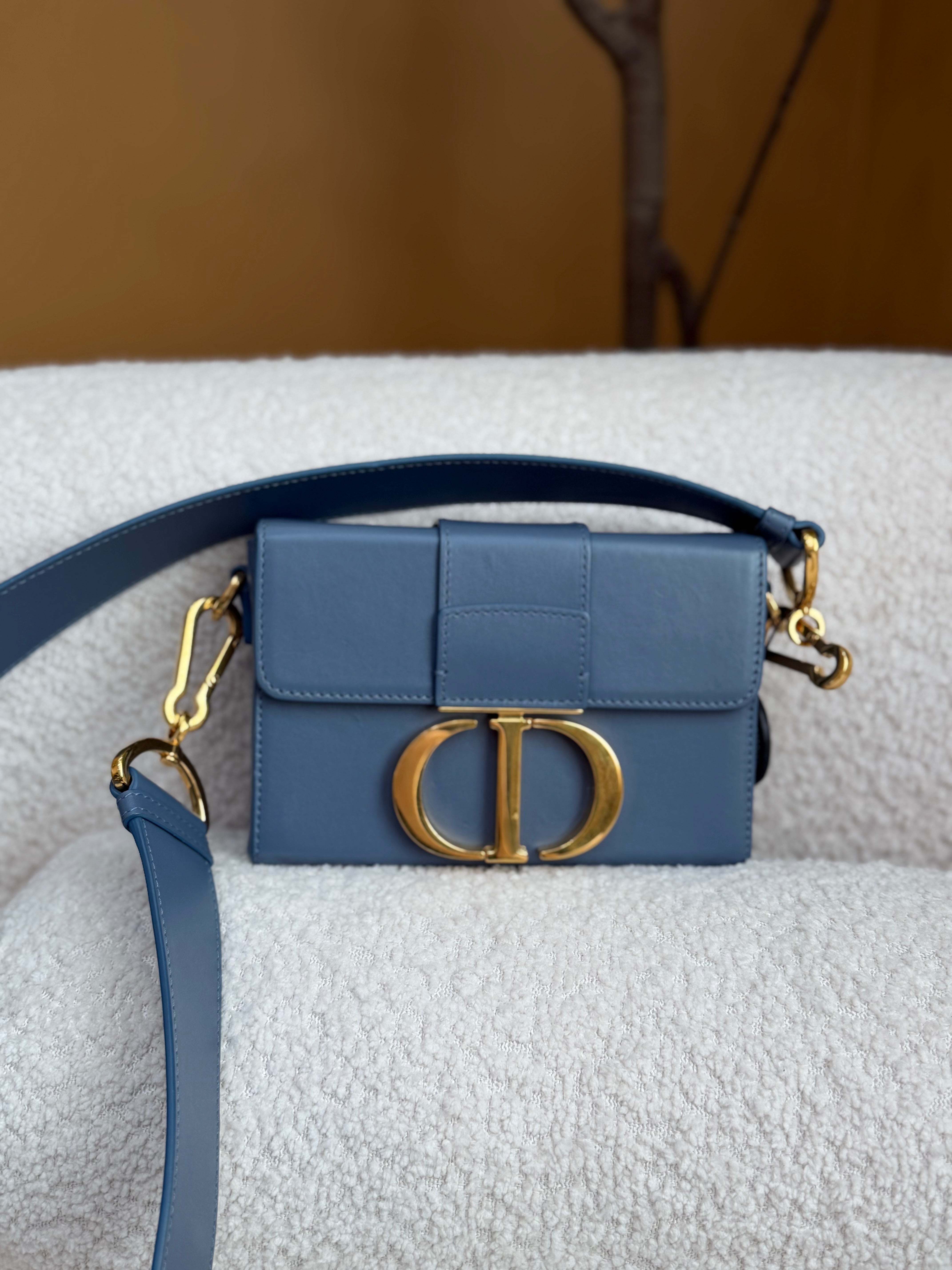 Christian Dior Blue Leather 30 Montaigne Box Bag