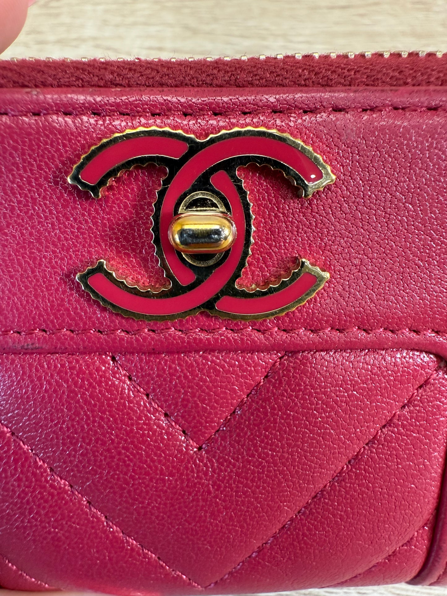 Chanel Chevron Red Leather Zippy Compact Wallet