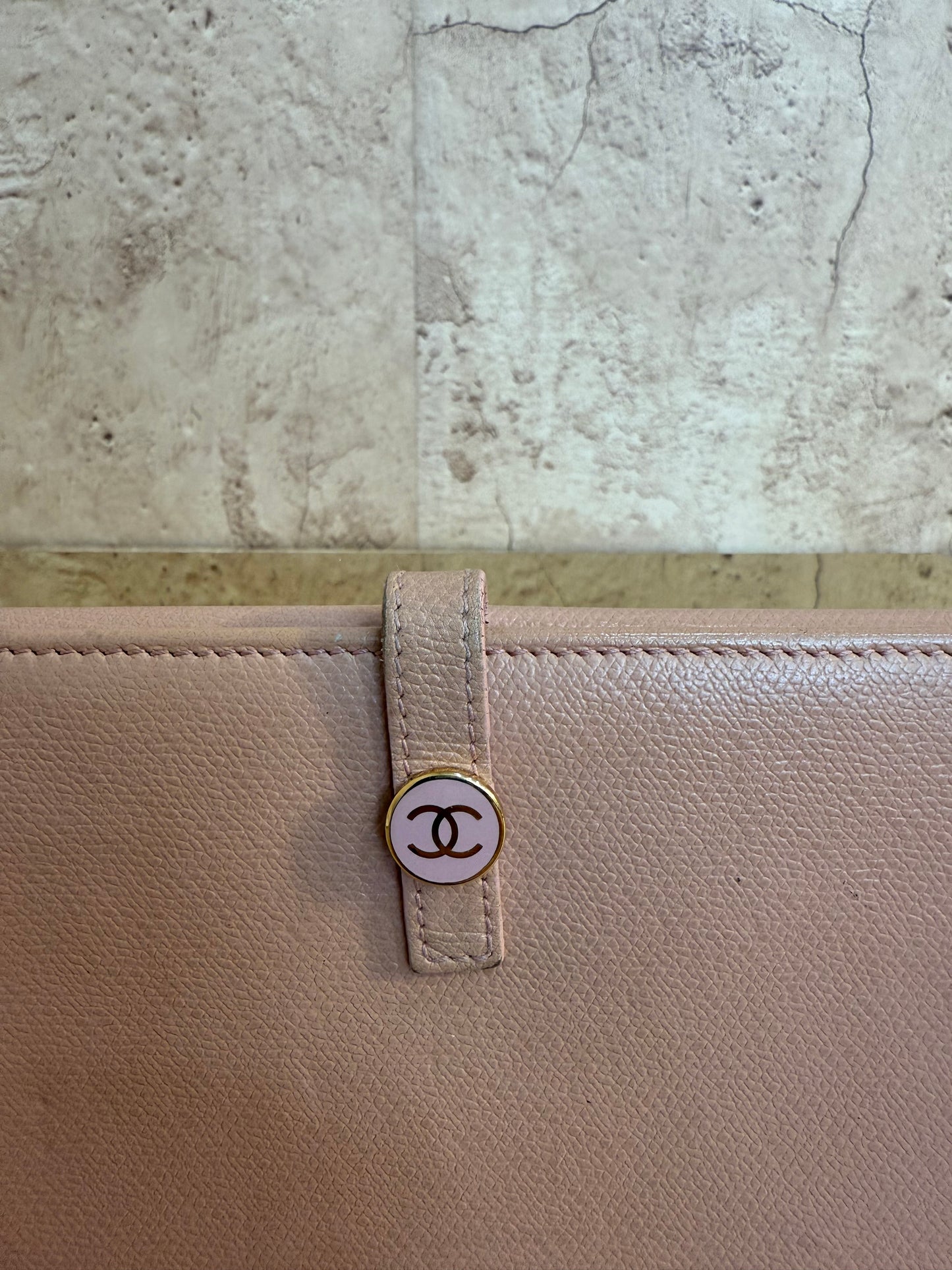 Chanel Pink Calfskin Leather Button Hook Wallet