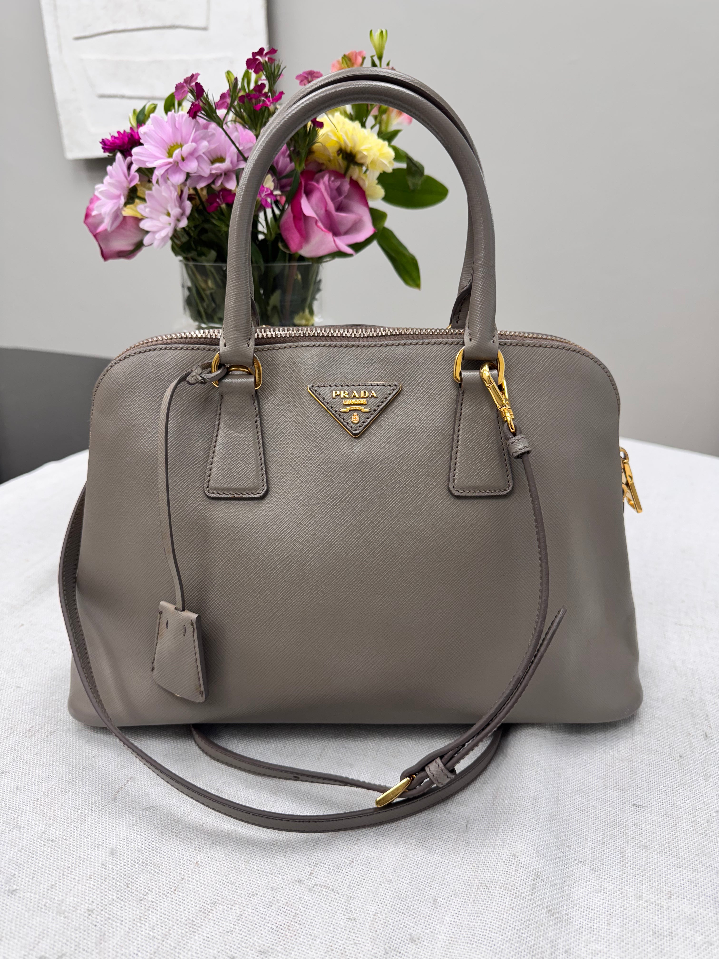 *DONS DROP* Prada Clay Grey Saffiano Leather Medium Promenade Bag