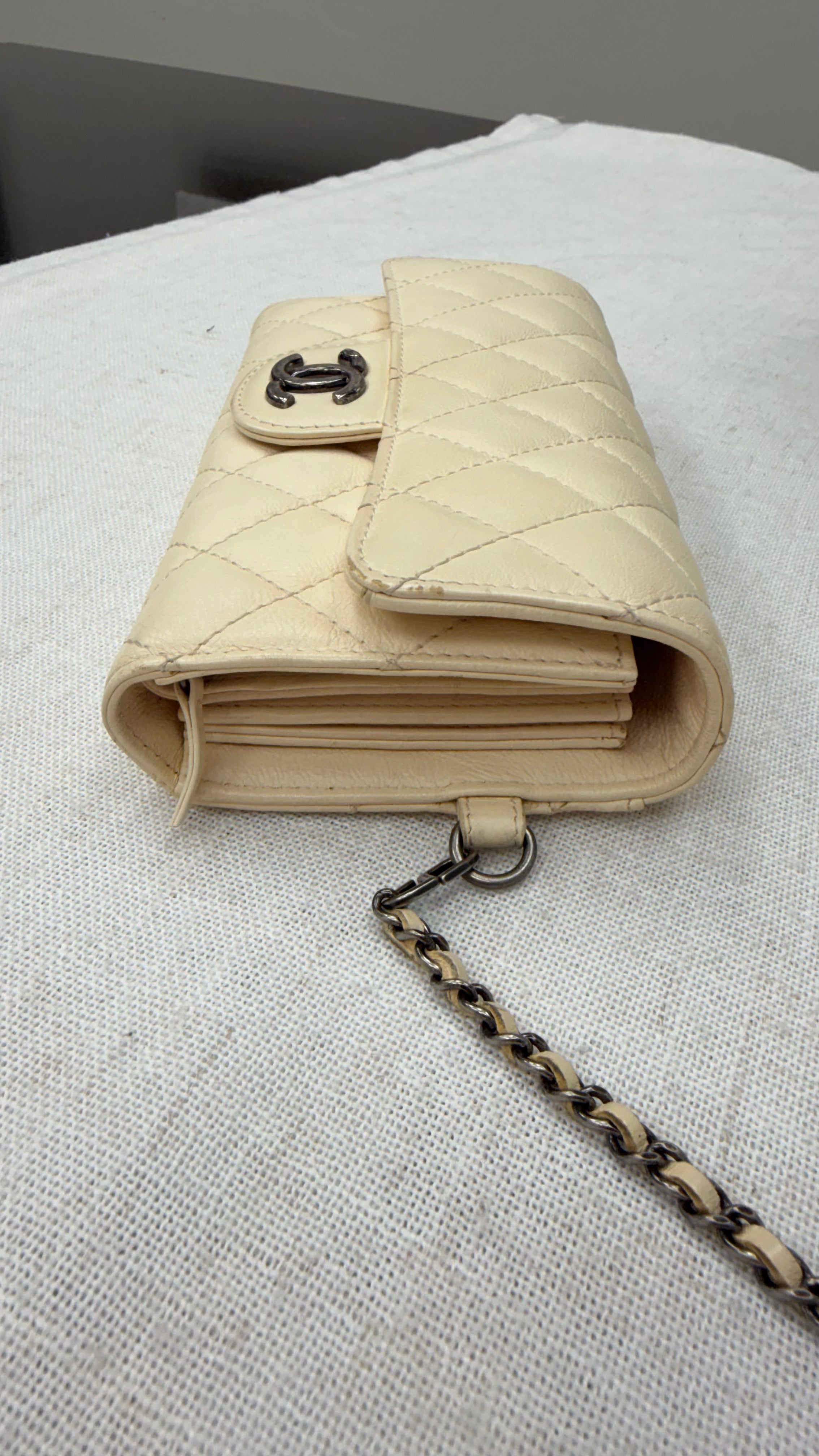 Chanel Ivory Quilted Lambskin CC Waiter Pouch & Wallet on a Chain