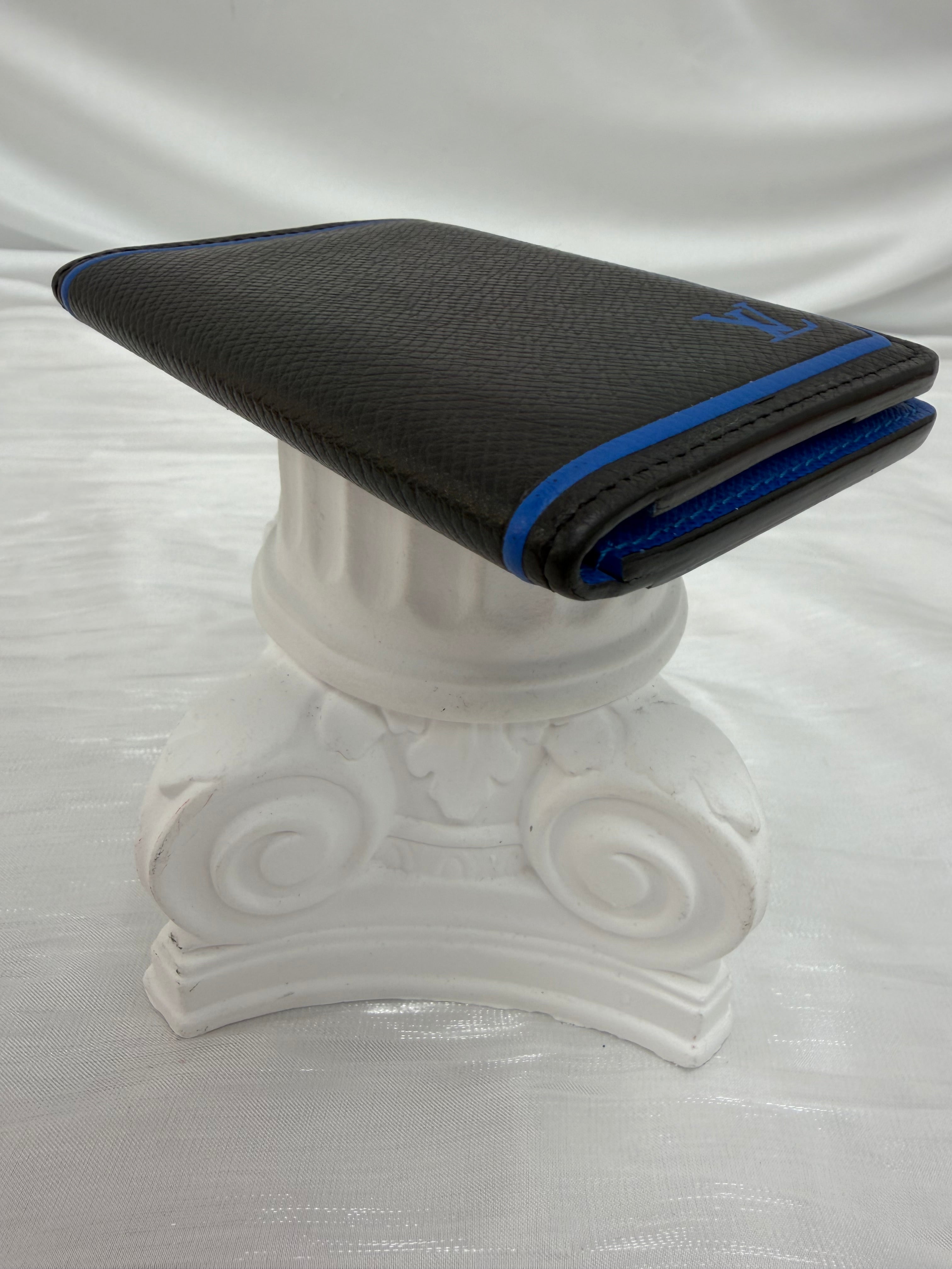 Louis Vuitton Black Taiga With Blue Trim Pocket Organizer