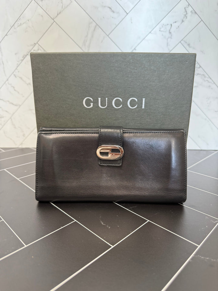 Gucci Black Leather Long Wallet