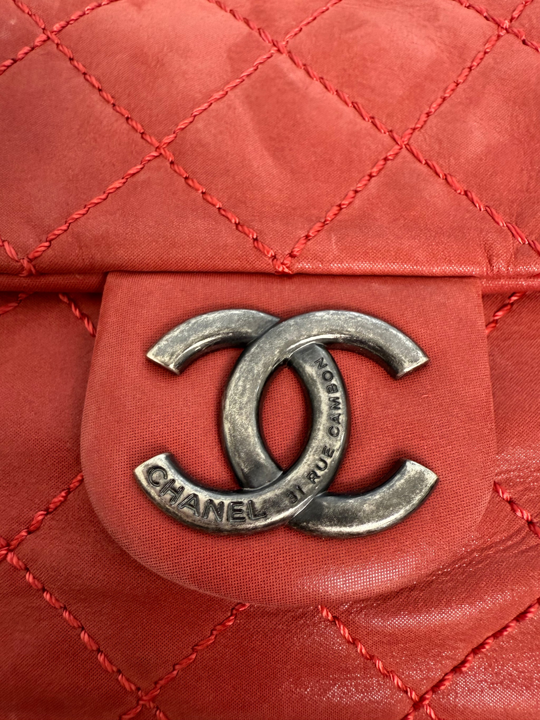 Chanel Red Iridescent Calfskin Large Coco Daily Flap