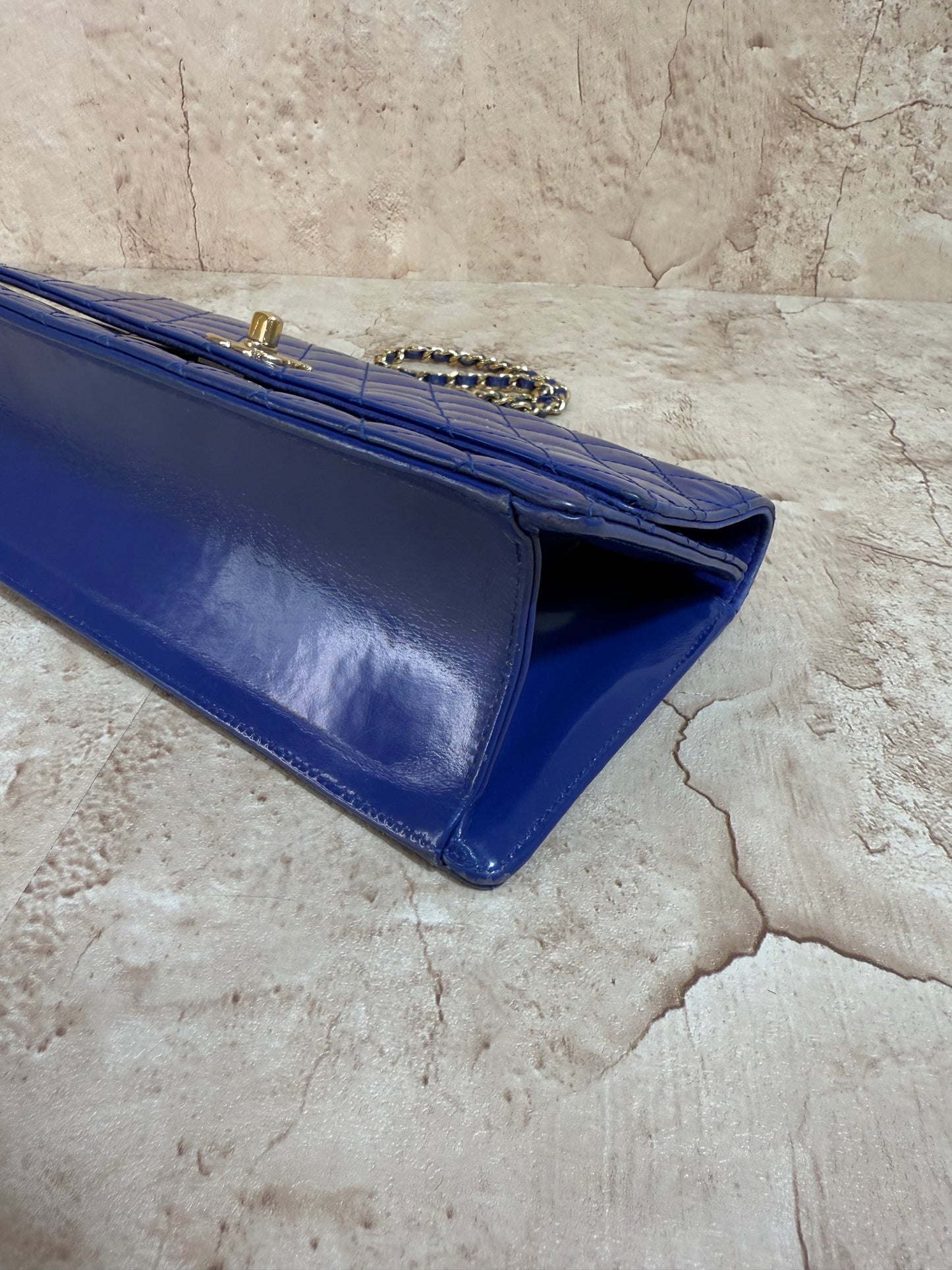 Chanel Blue Patent Quilted Leather Triangle Bag