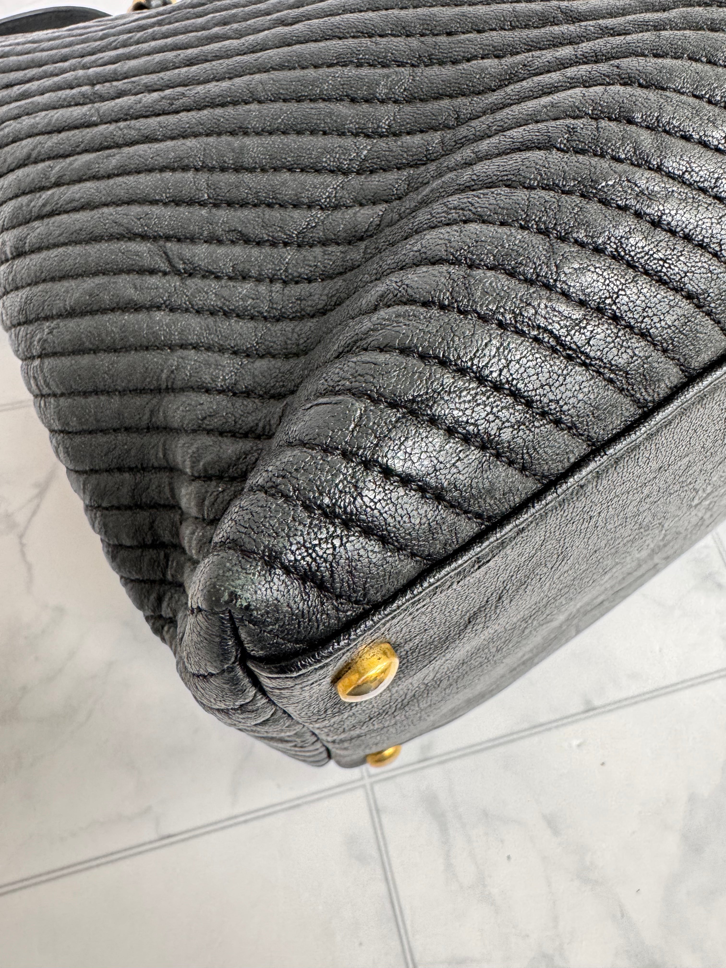 Chanel Black Chevron Quilted Leather Surpique Tote Bag