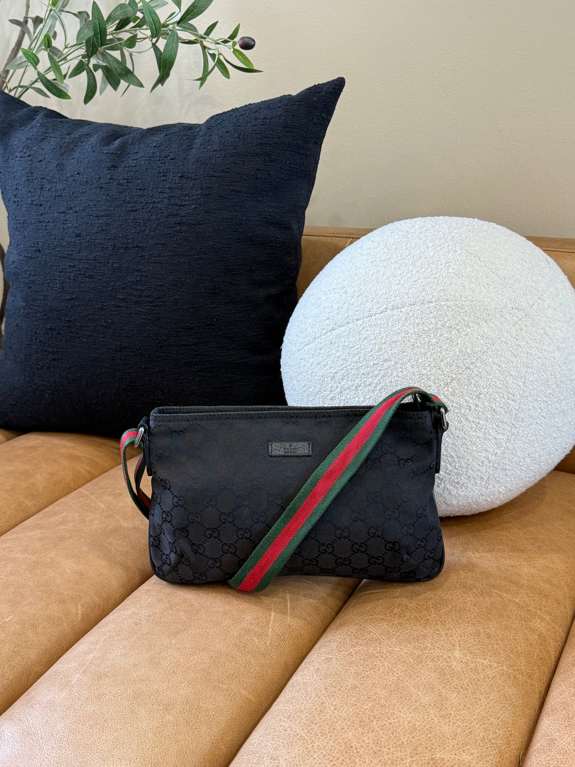 Gucci Black Sherry Line GG Canvas & Leather Crossbody