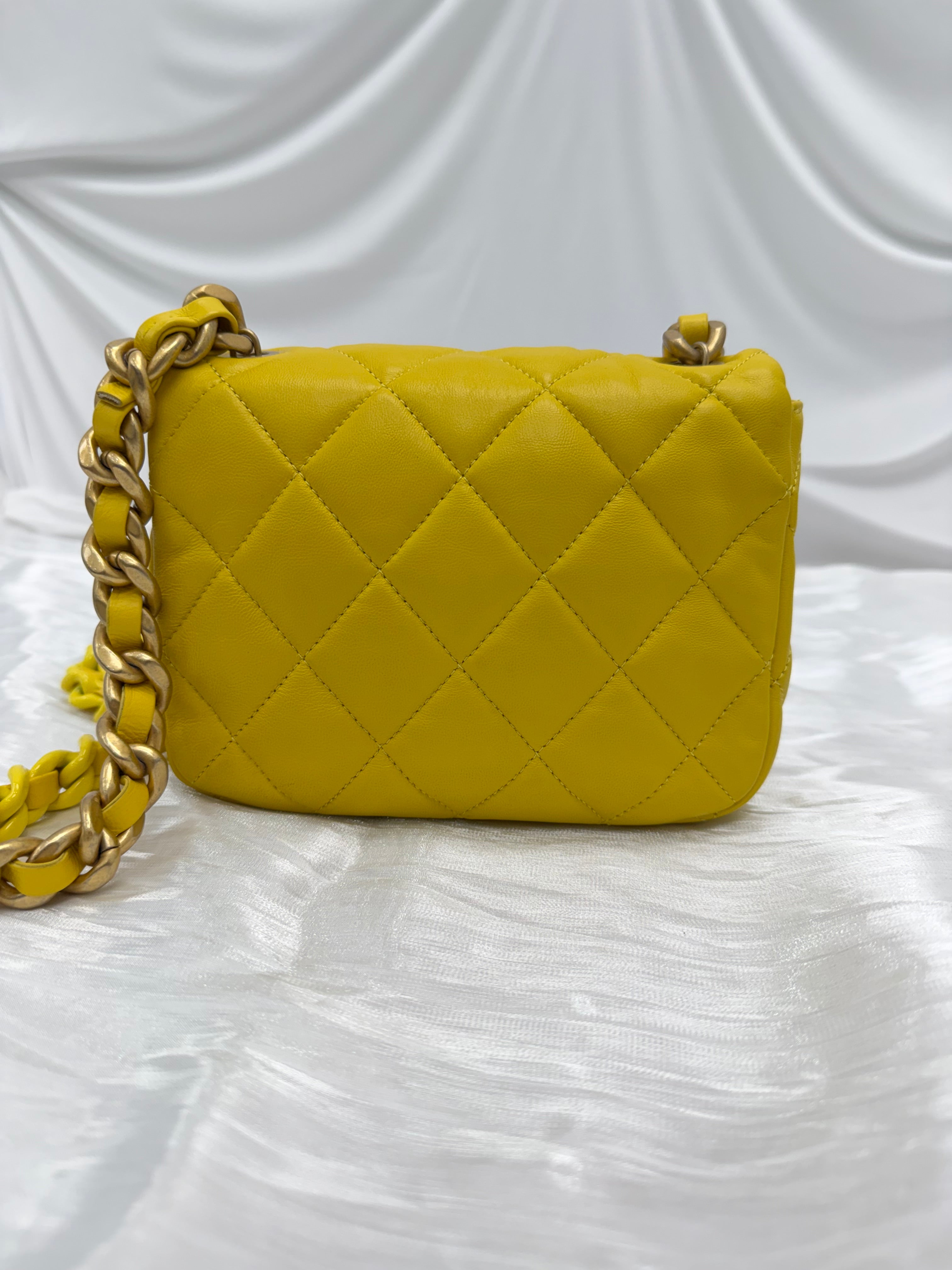 Chanel Yellow Quilted Lambskin Mini Lacquered Chain Flap