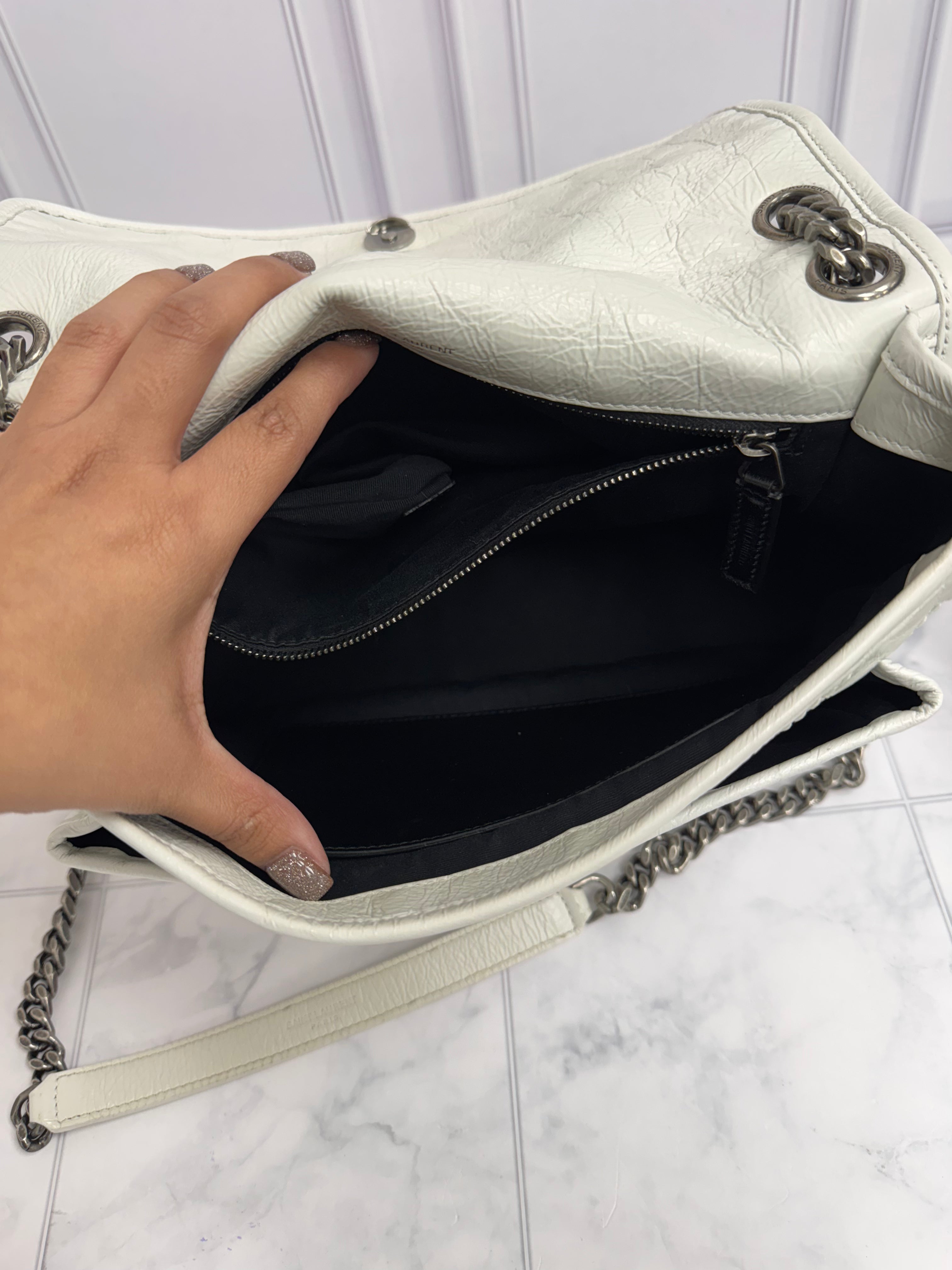 *DONS DROP* Saint Laurent YSL White Crinkled Leather Niki Shoulder Bag