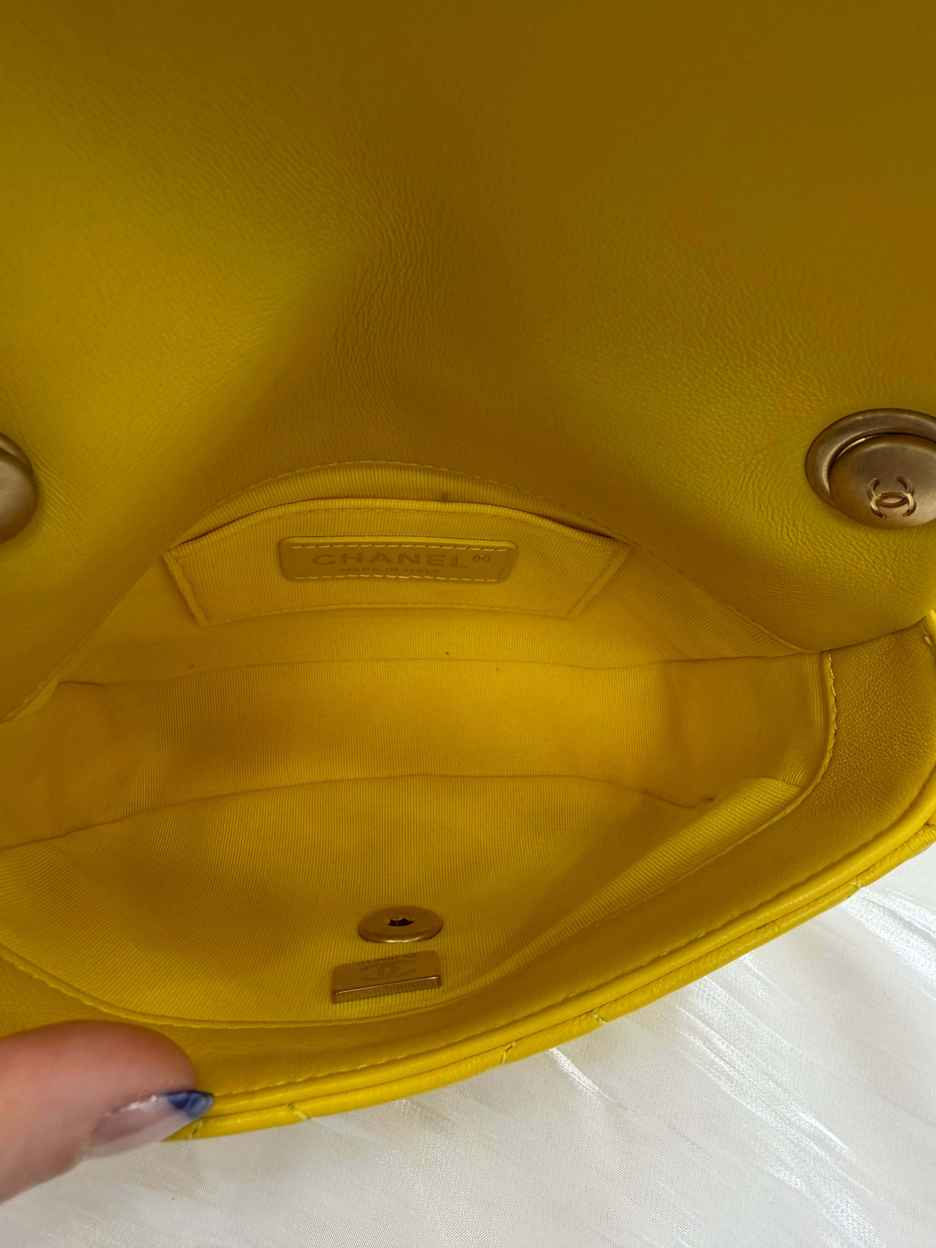 Chanel Yellow Quilted Lambskin Mini Lacquered Chain Flap