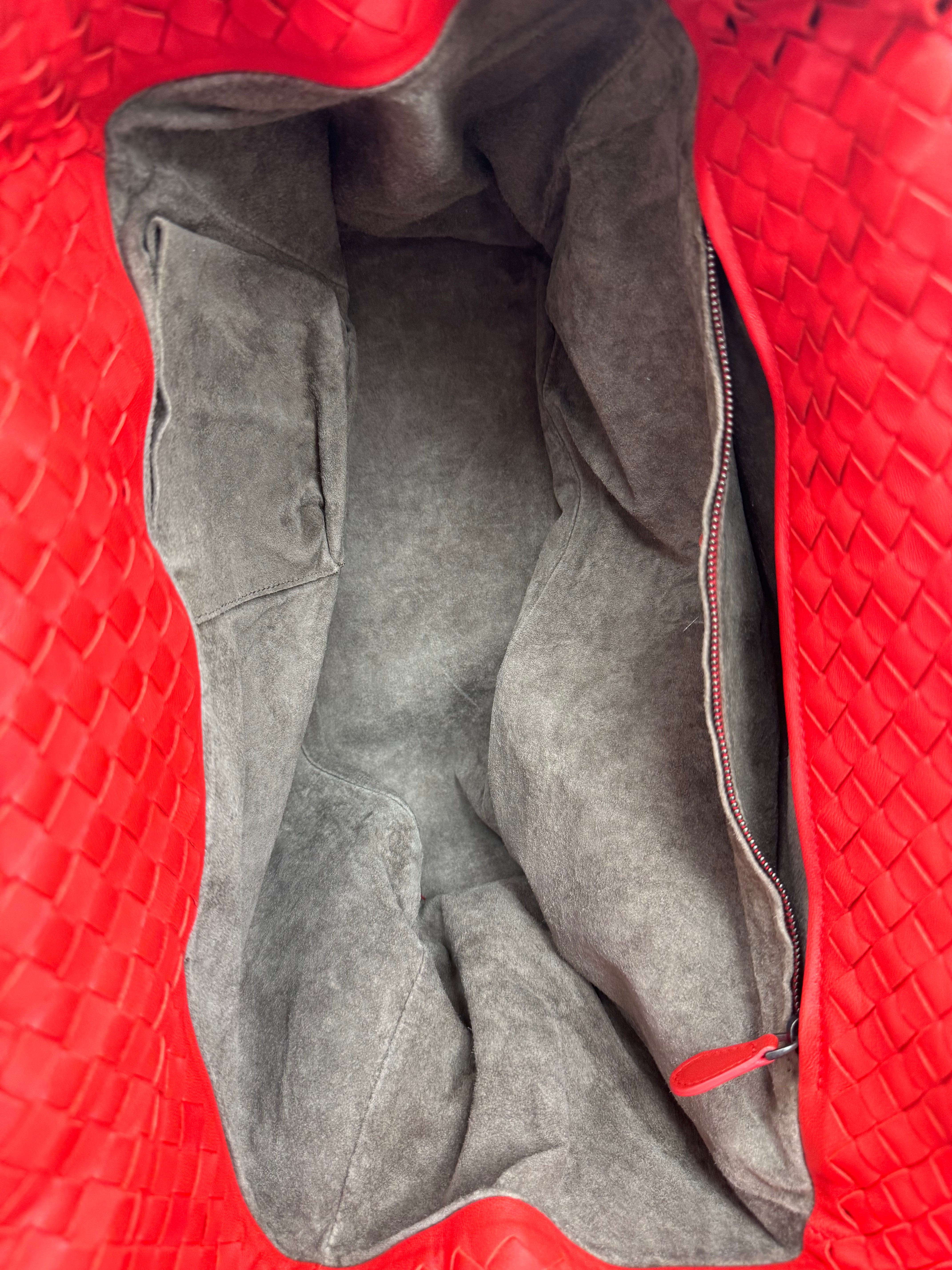 Bottega Veneta Red Intrecciato Leather Ruffle Tote