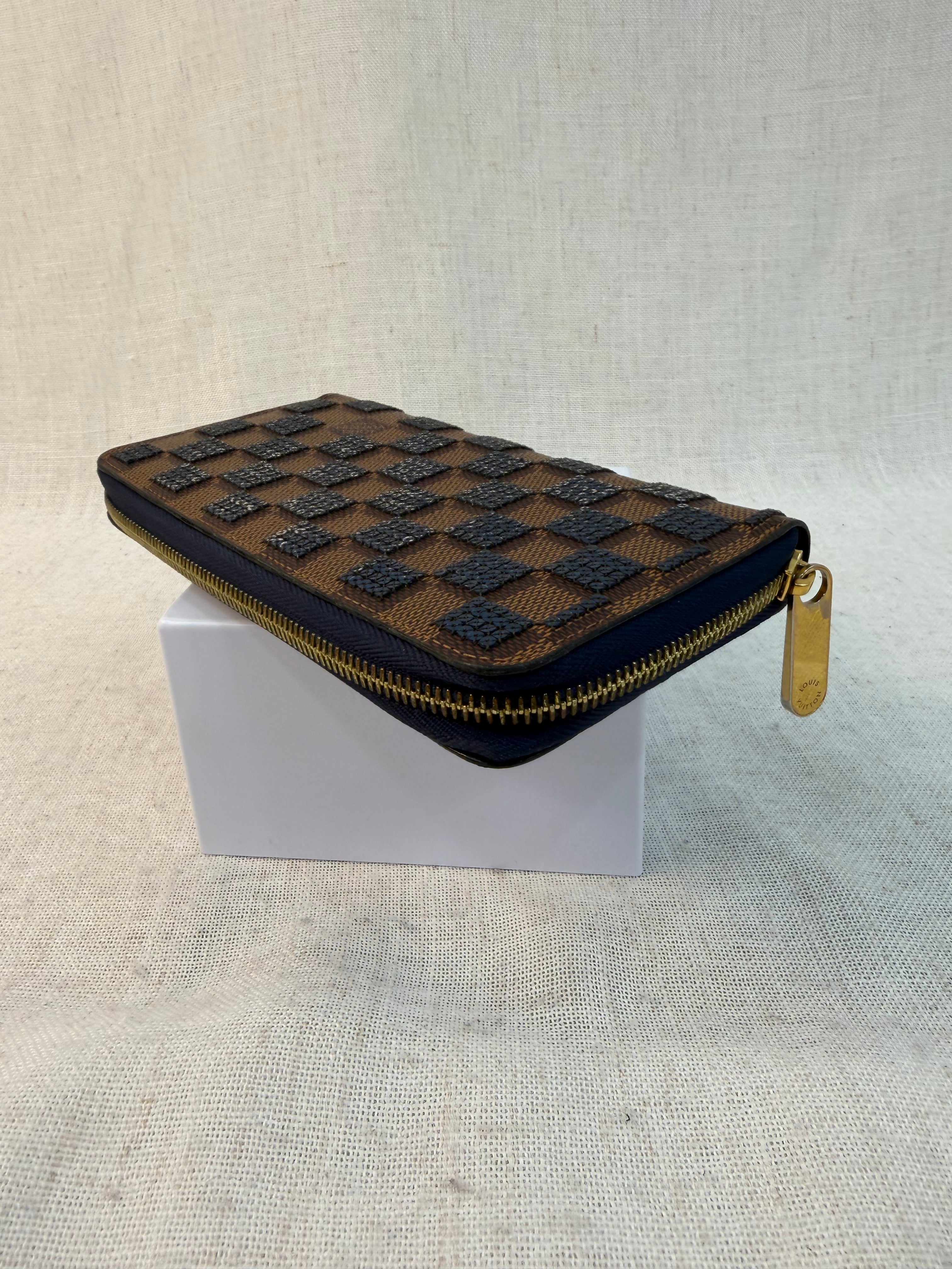 Louis Vuitton Limited Edition Damier Ebene Blue Sequin Zippy Wallet