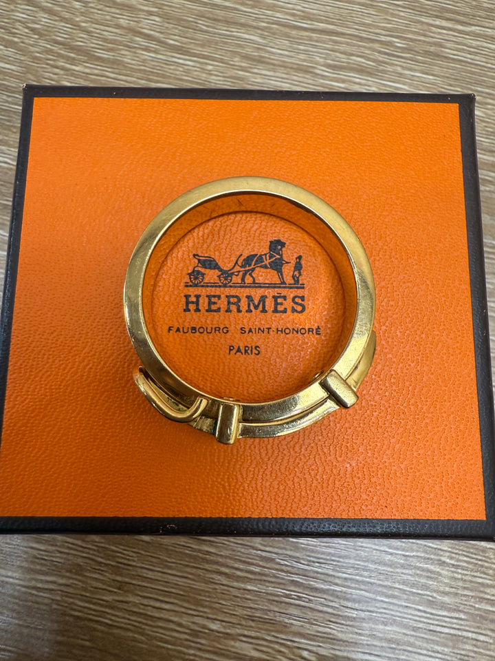 Hermes Jumbo Gold & Burgundy Leather Belt Buckle Scarf Ring