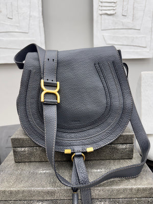 Chloe Dark Grey Grained Leather Medium Marcie Crossbody Bag