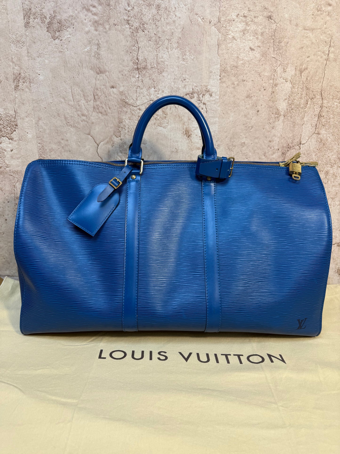 Louis Vuitton Blue Epi Keepall 50