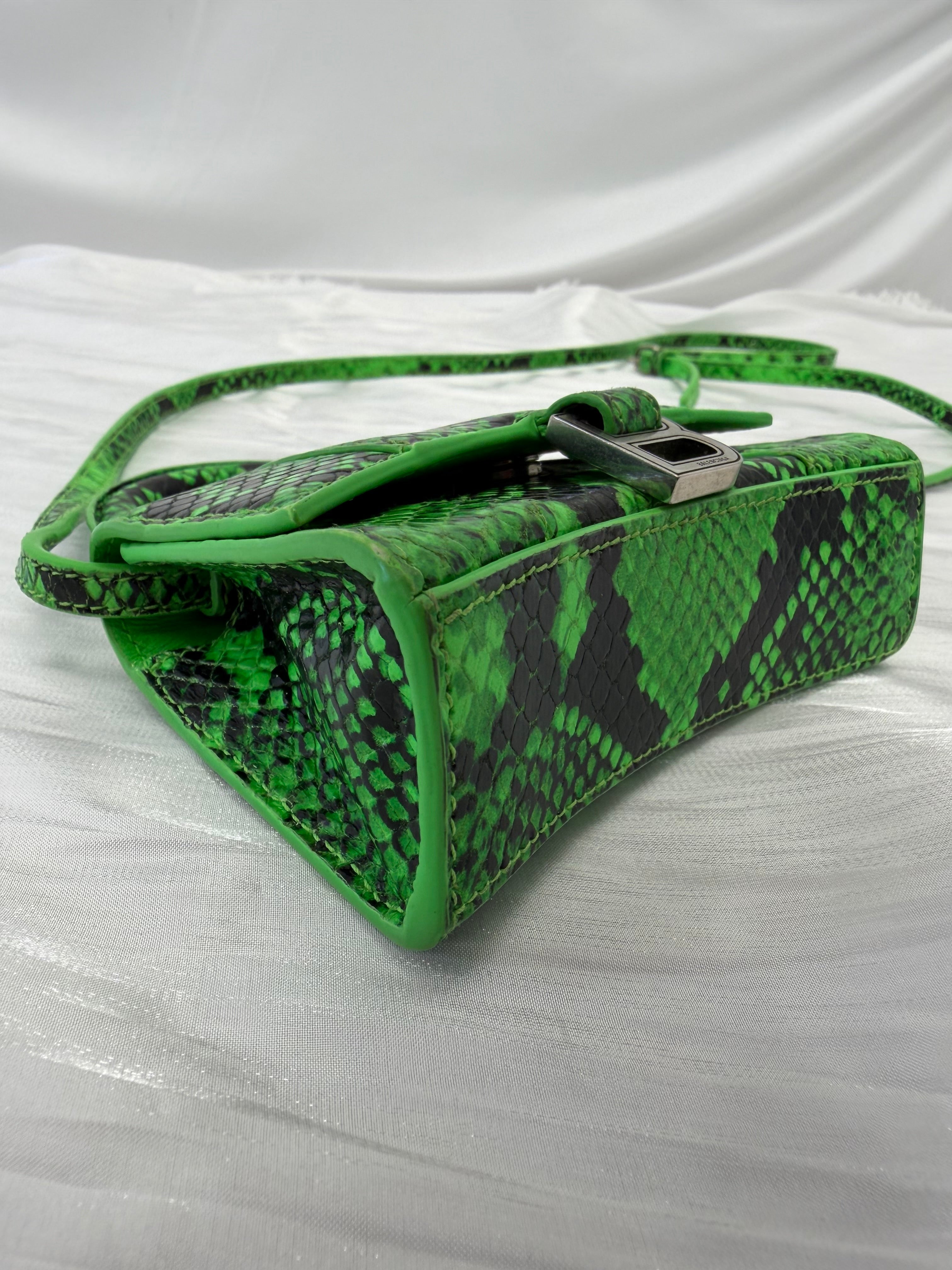 Balenciaga Green Python Embossed Mini Hourglass Bag