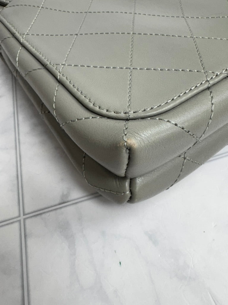 Chanel Grey Diamond Quilted CC Double Pocket Top Handle Bag