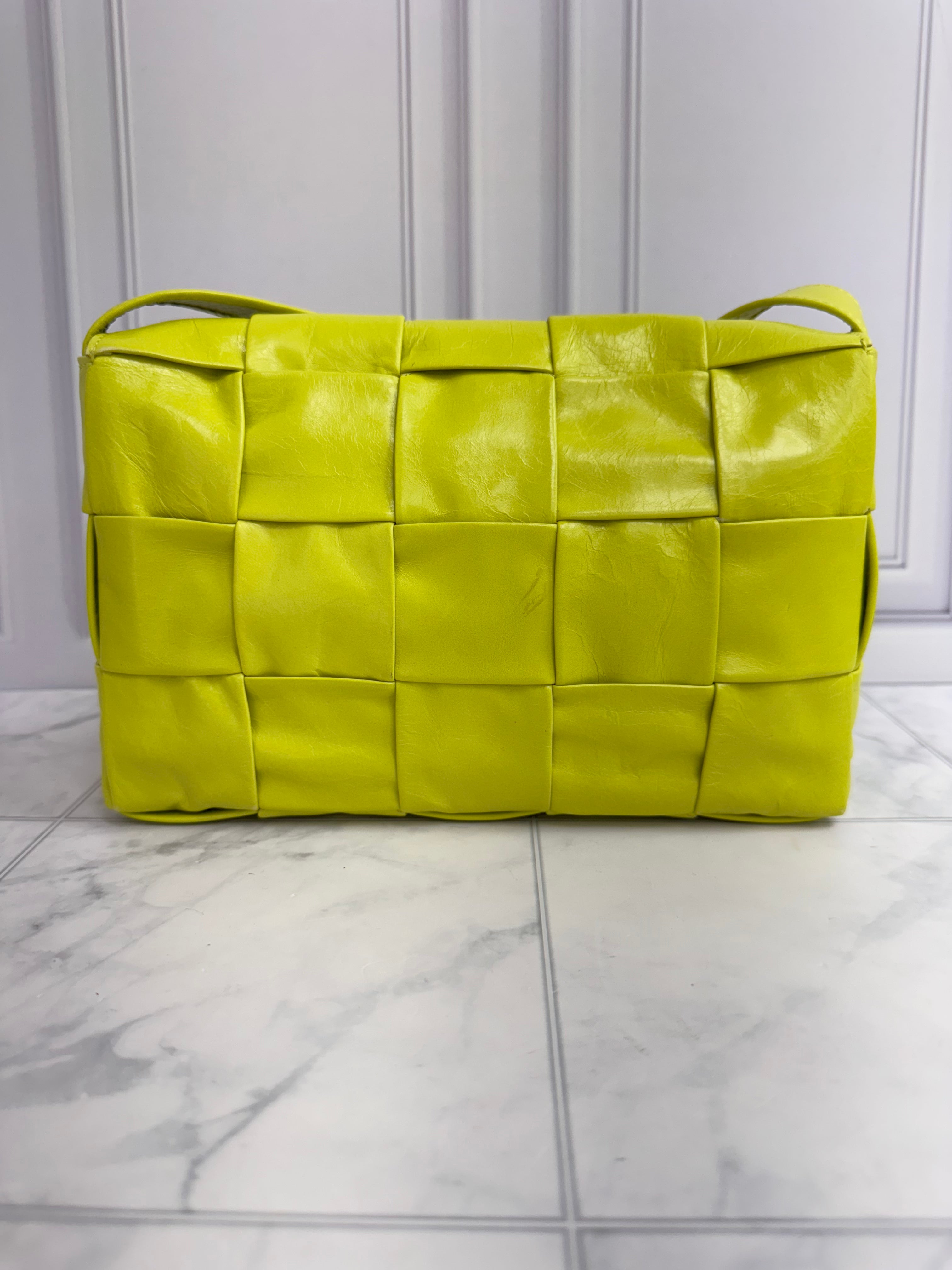Bottega Veneta Acid Kiwi Maxi Intrecciato Leather Cassette Crossbody Bag