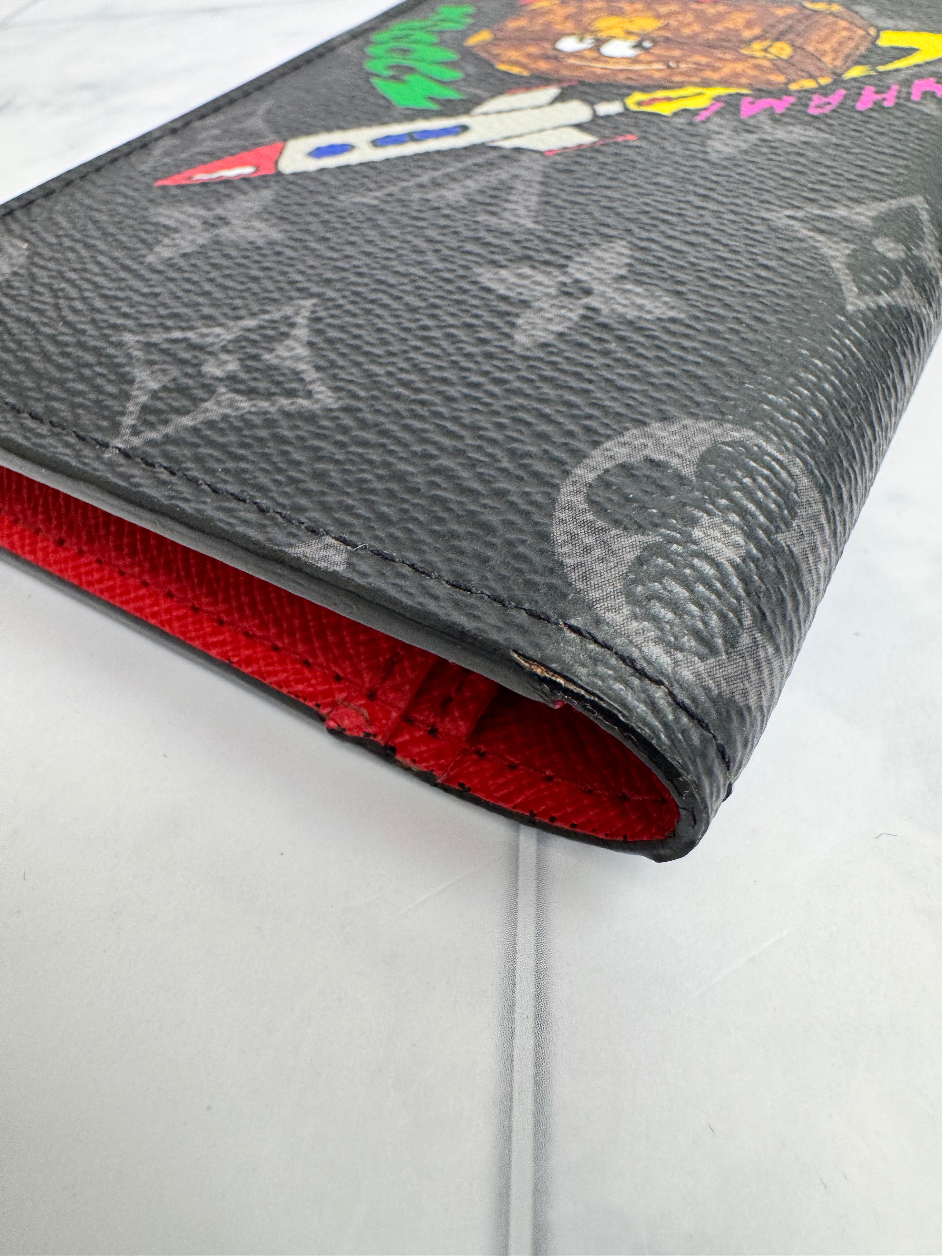 Louis Vuitton Monogram Eclipse And Red Comic Trunk Brazza Long Wallet