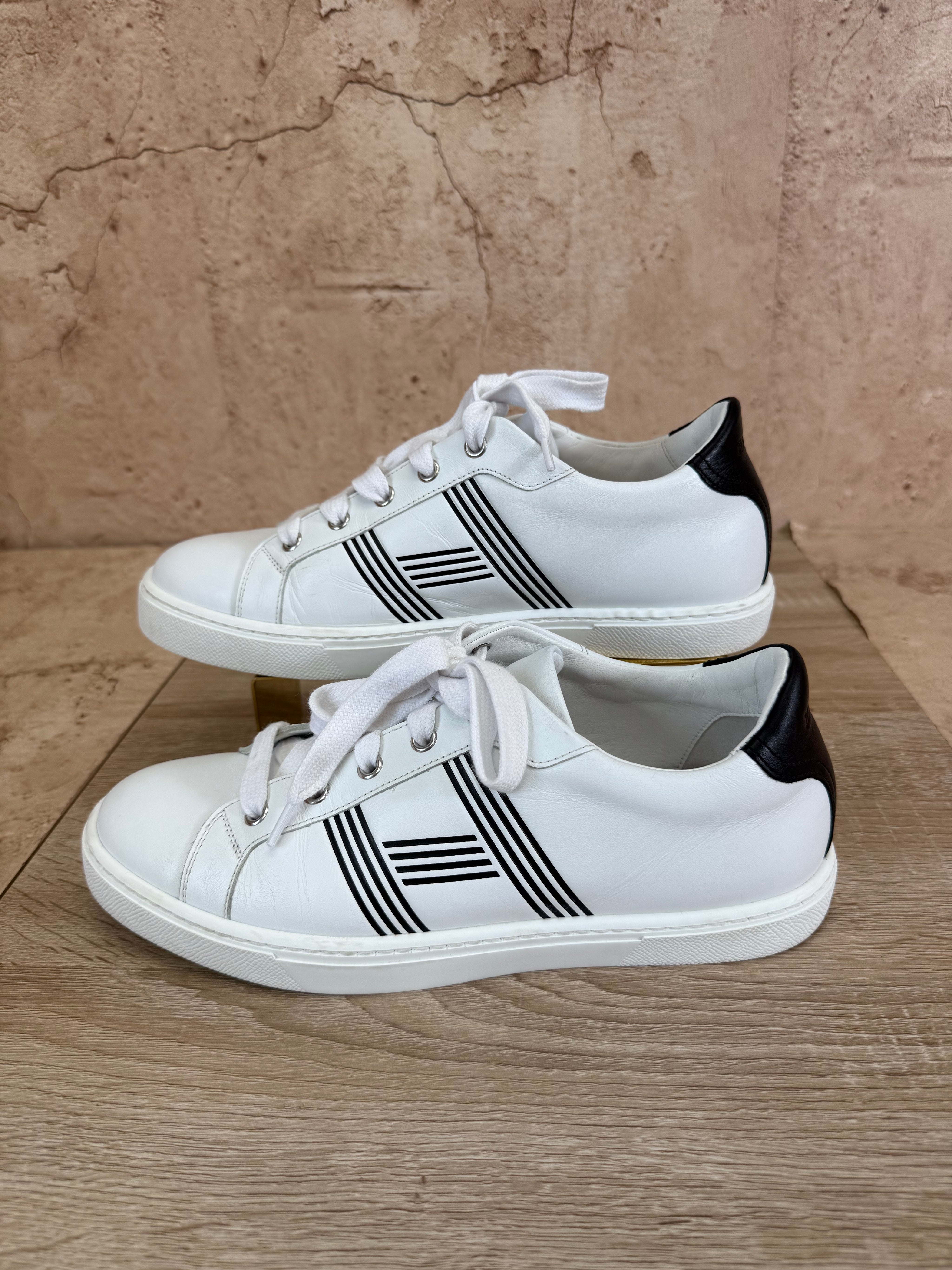 Hermès White & Black Leather Avantage Low Top Sneaker 39.5/9