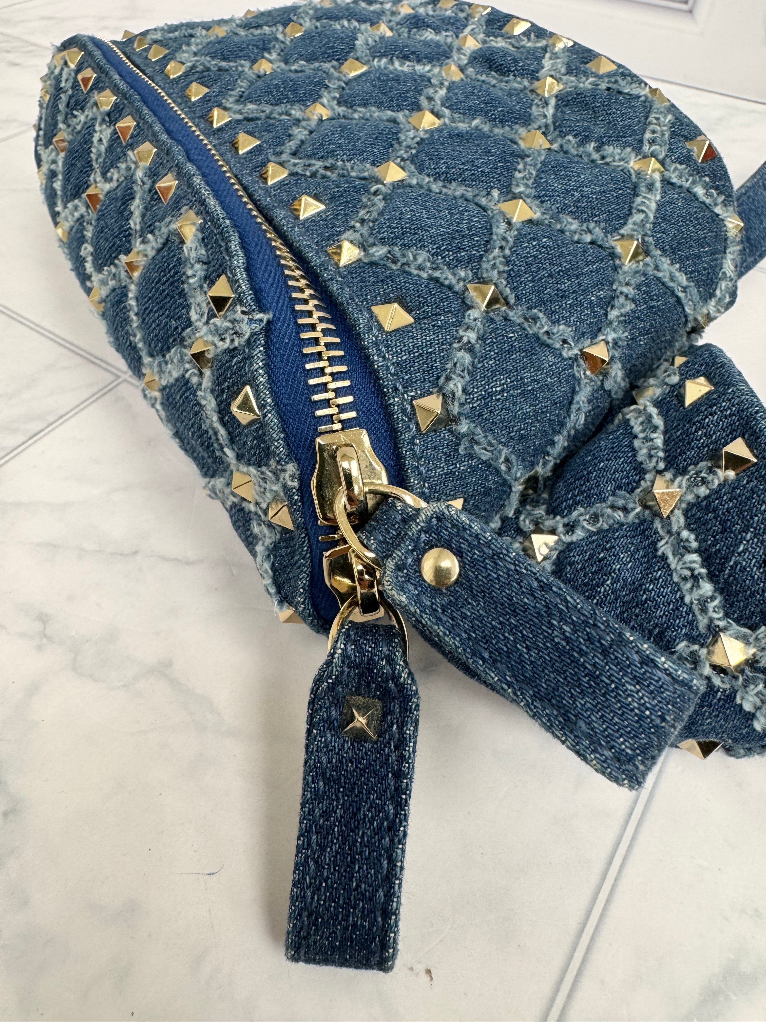 Valentino Blue Denim Studded Belt Bag