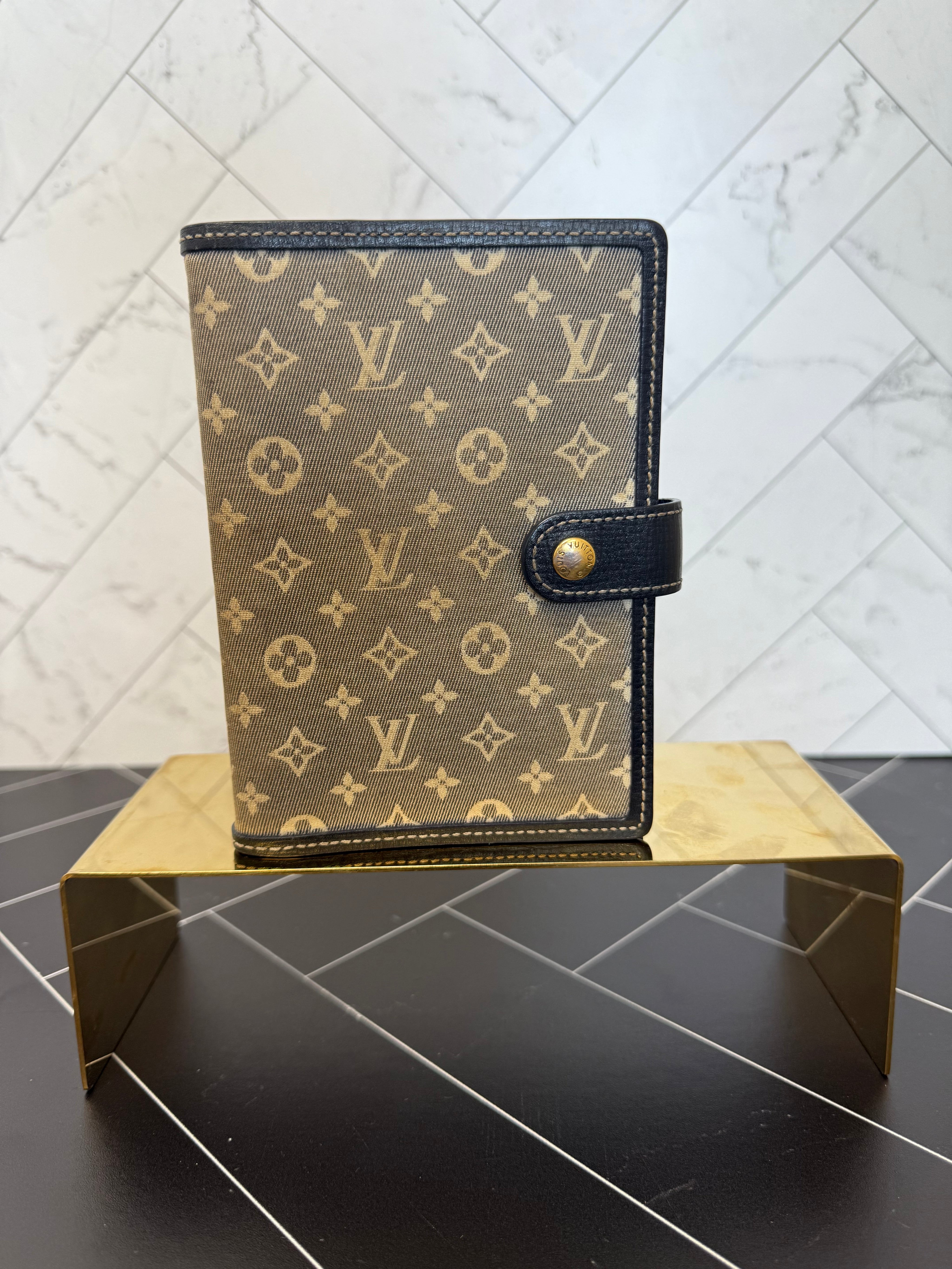 Louis Vuitton Navy Blue Mini Lin Agenda Passport Holder PM