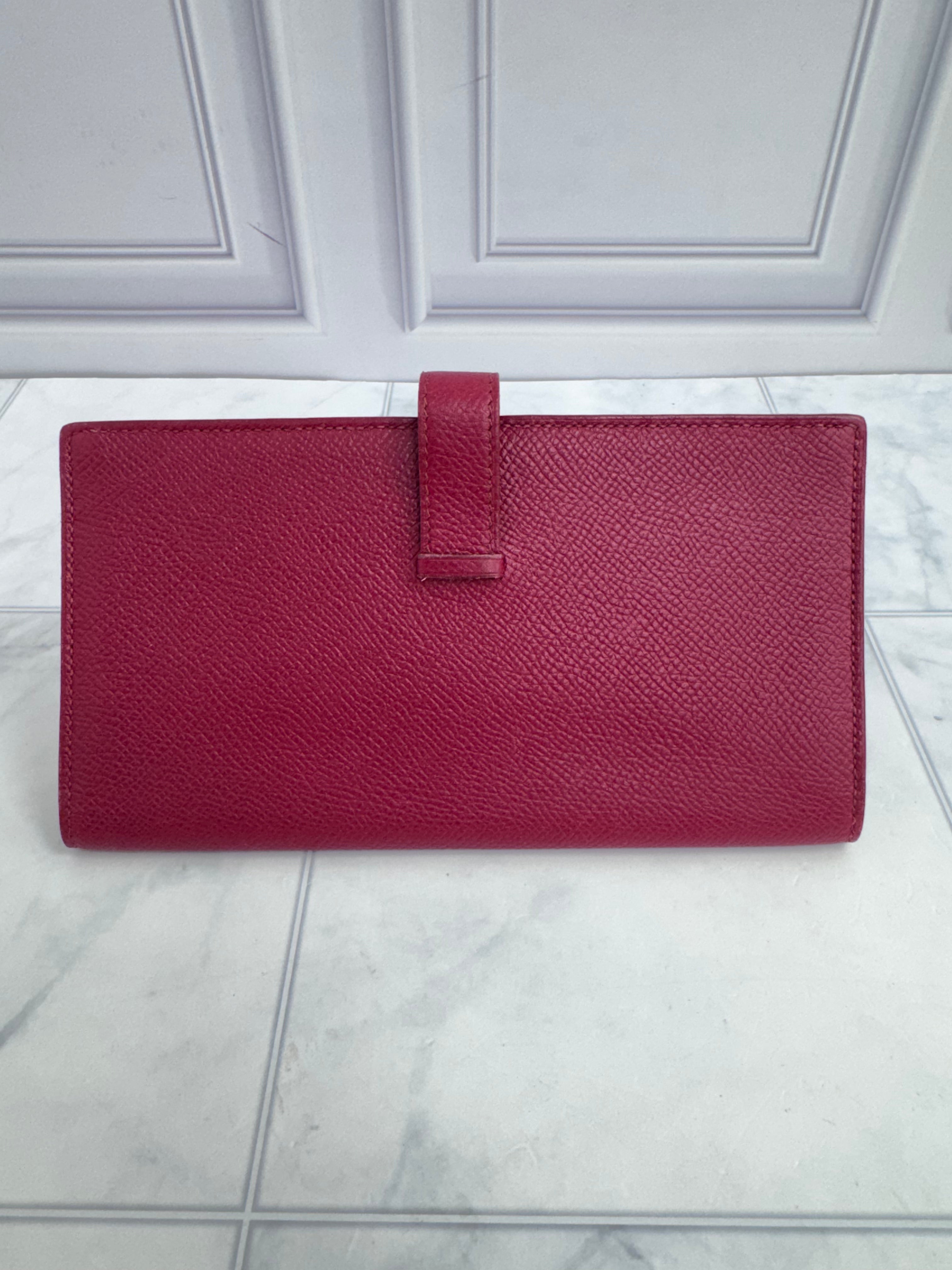Hermes Deep Red Epsom Leather Bearn Wallet