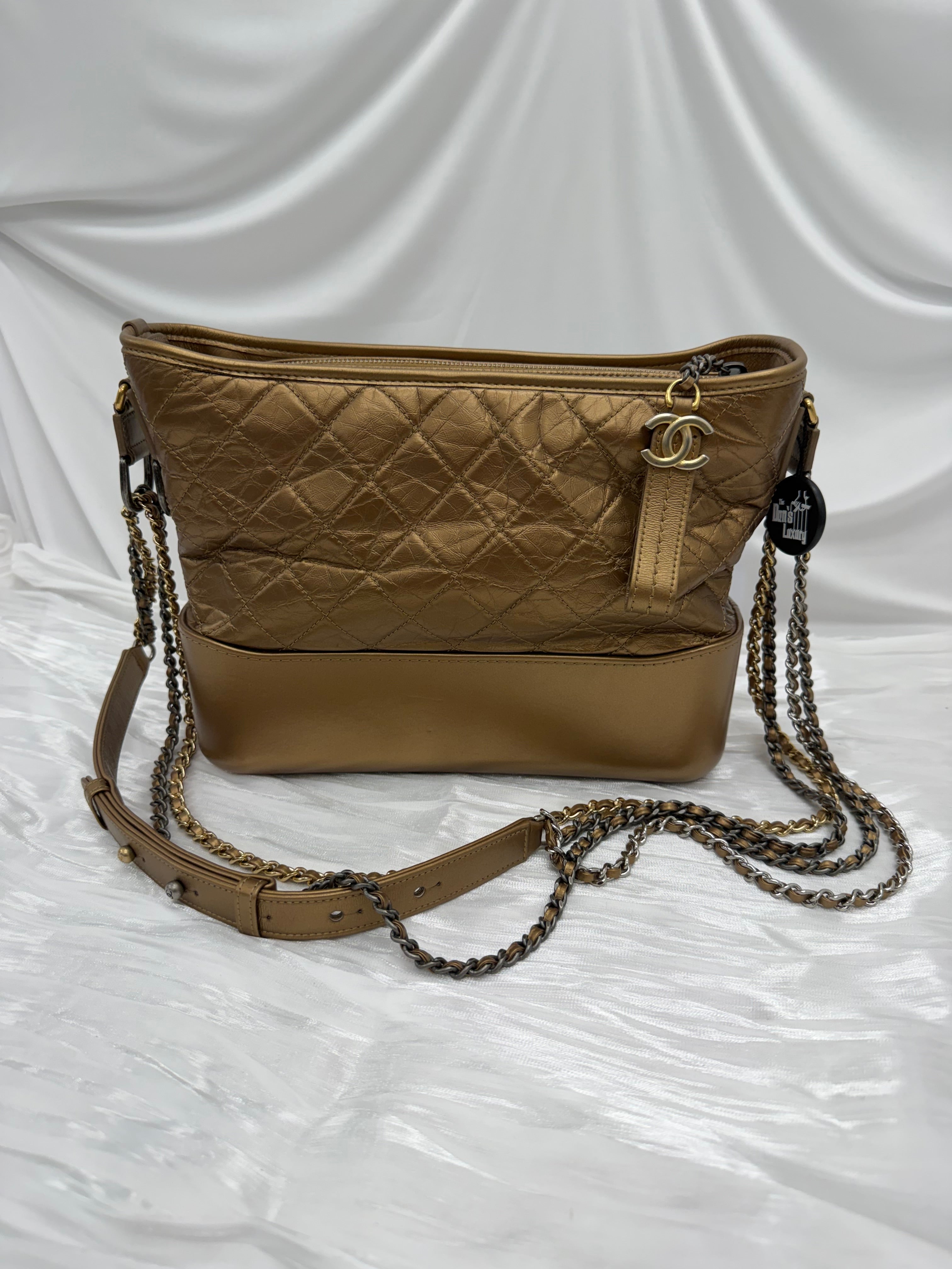 Chanel Metallic Bronze Aged Quilted Calfskin Medium Gabrielle Hobo Bag