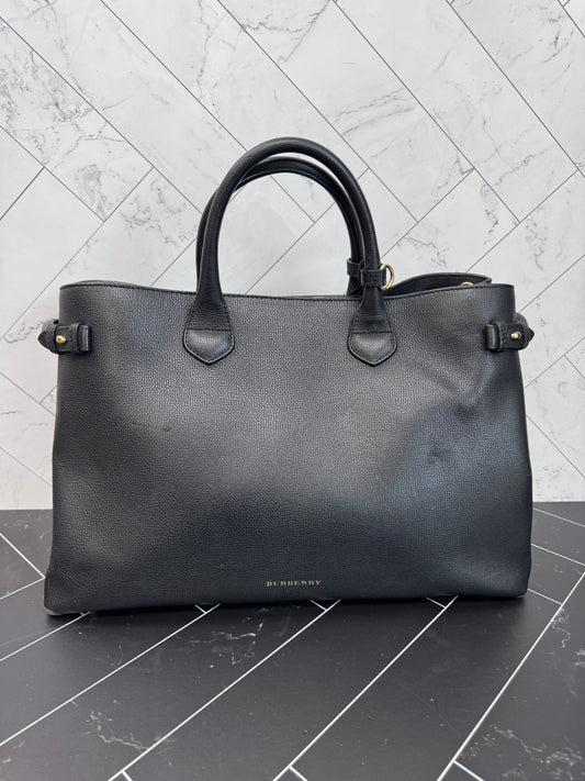Burberry Black Leather Banner Tote Bag